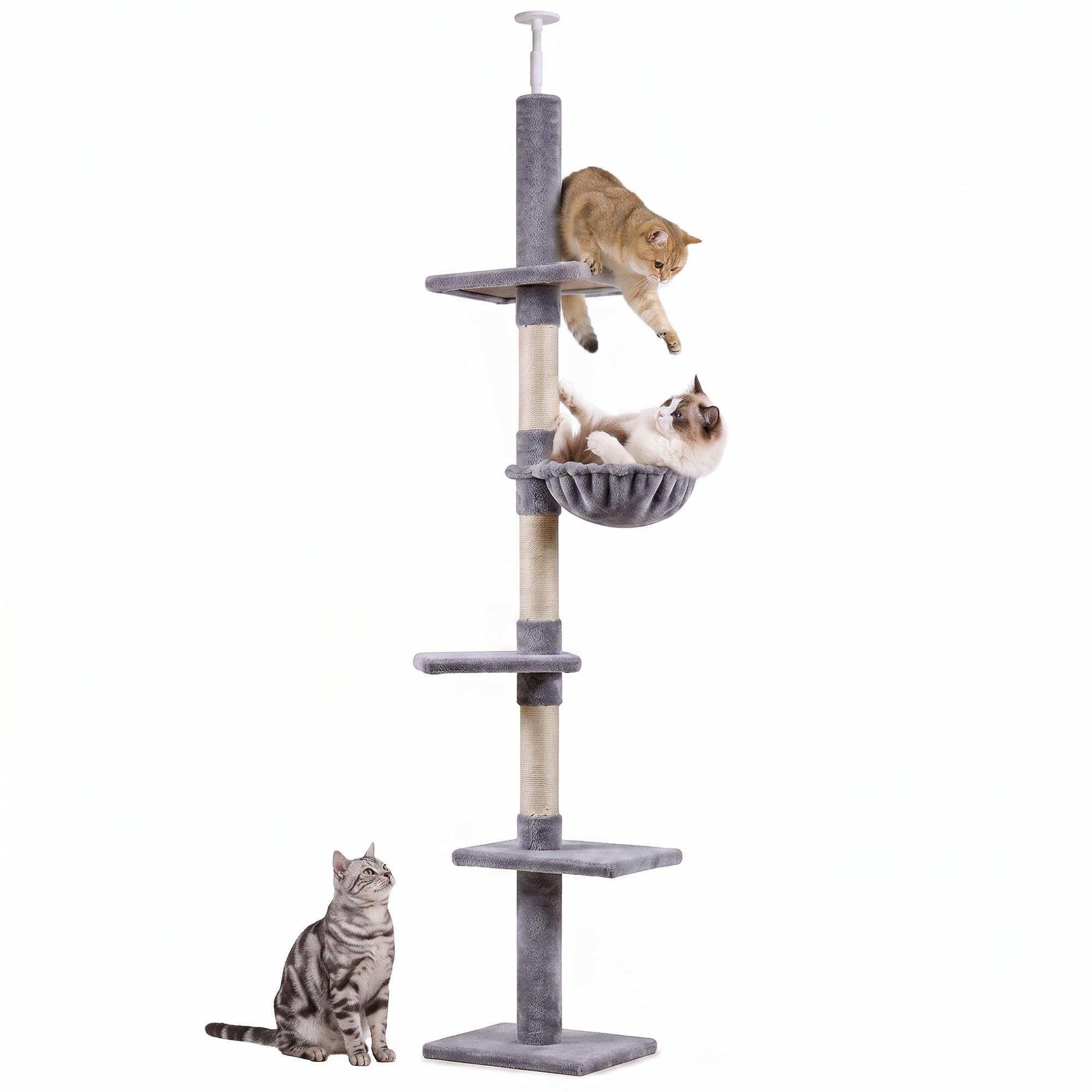 Grey Five-Tier Cat Tree with Adjustable Height, 5 Levels