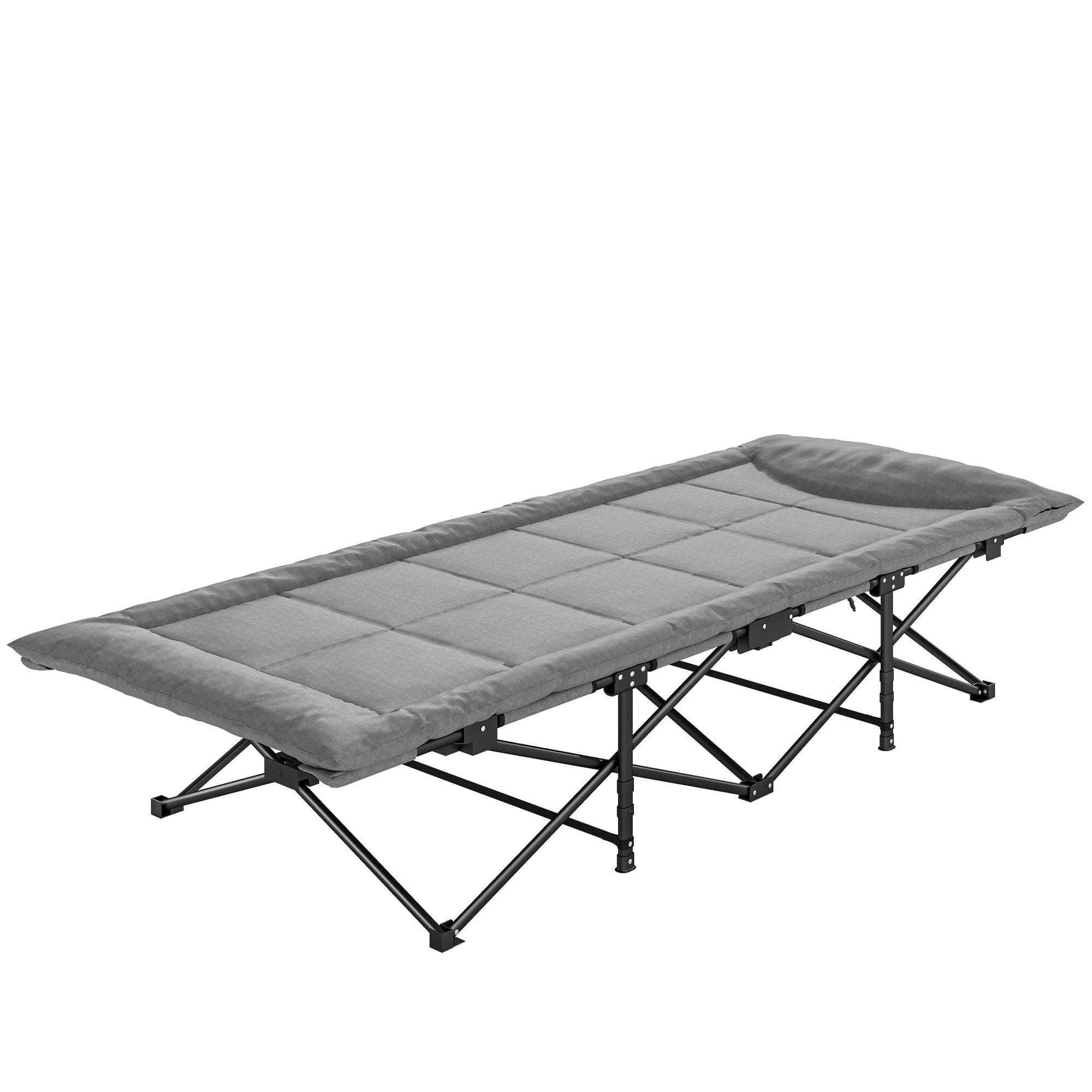 Grey Padded Camping Cot with Integrated Headrest, 78.7 in