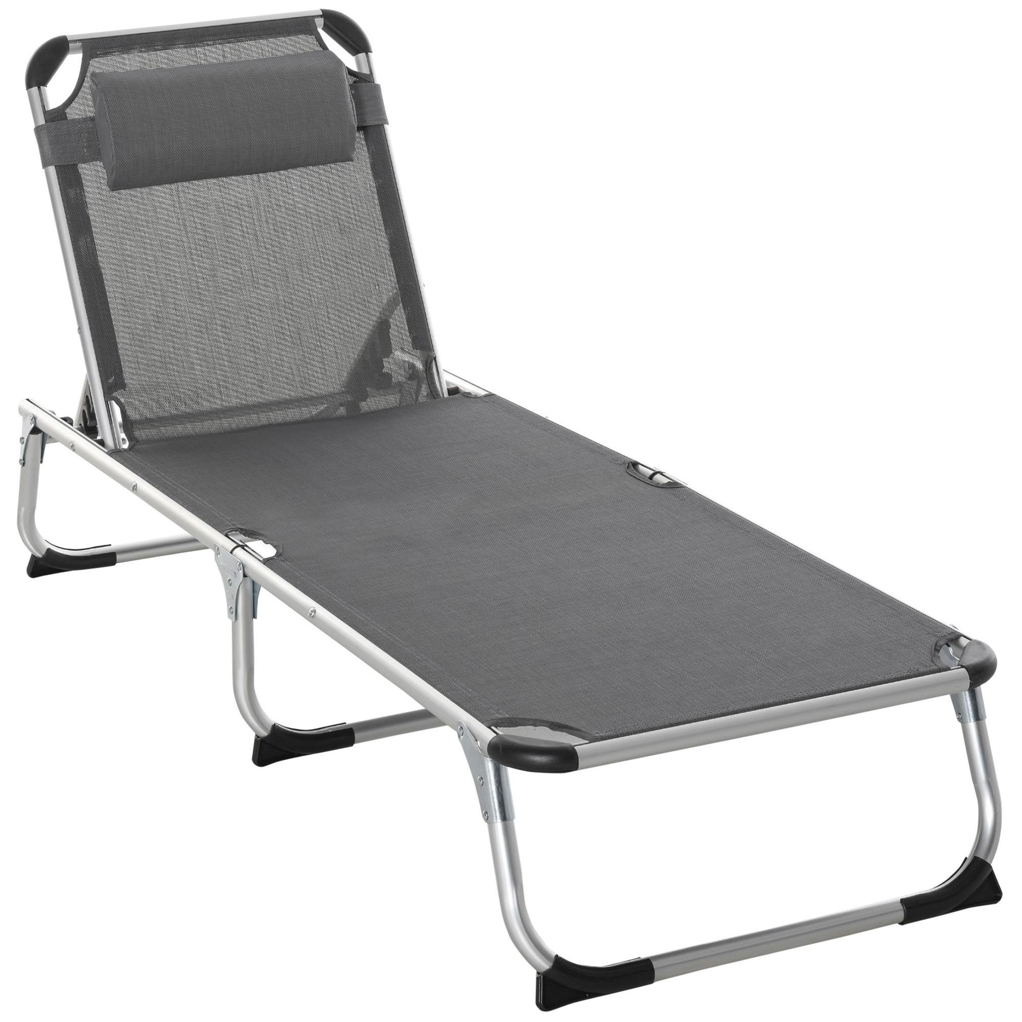 Grey five-level mesh lounger, folding patio chair