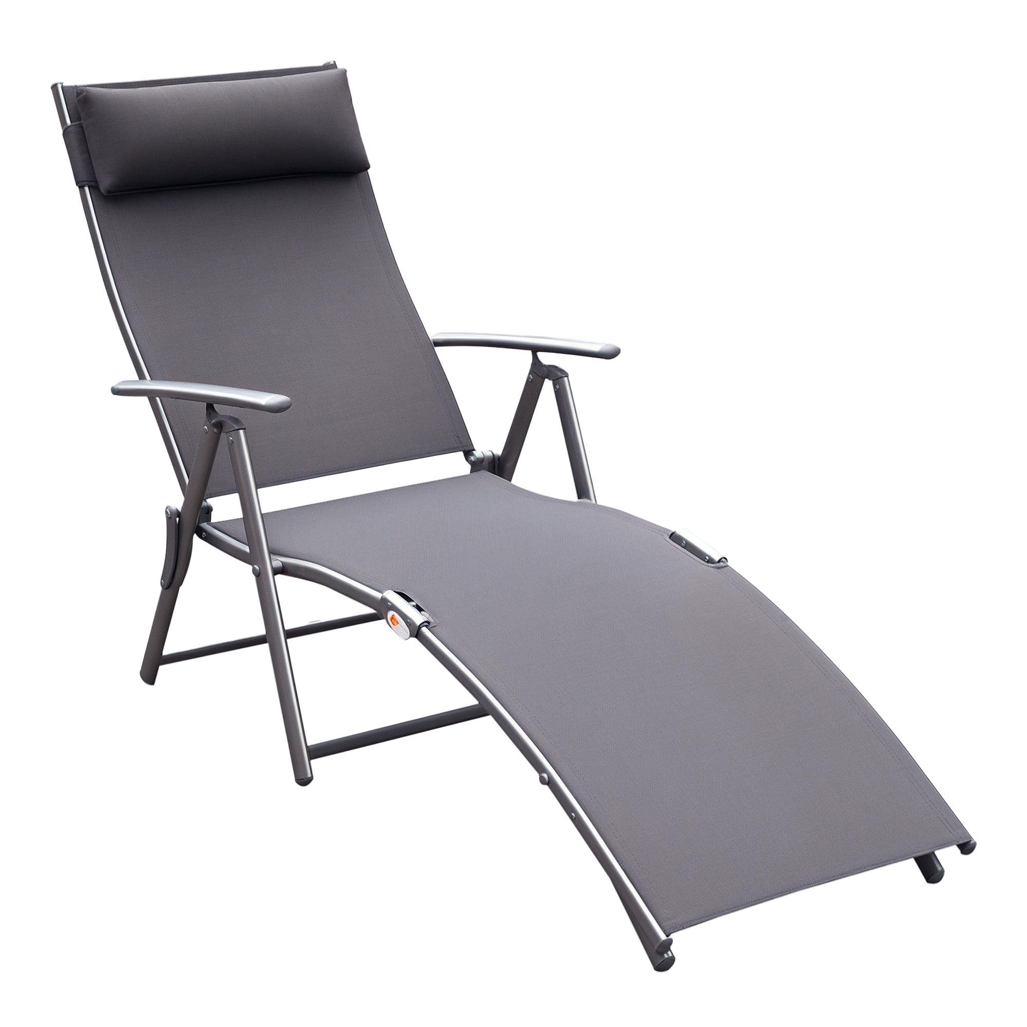 Grey Folding Reclining Lounger, 7-Position Outdoor Chair