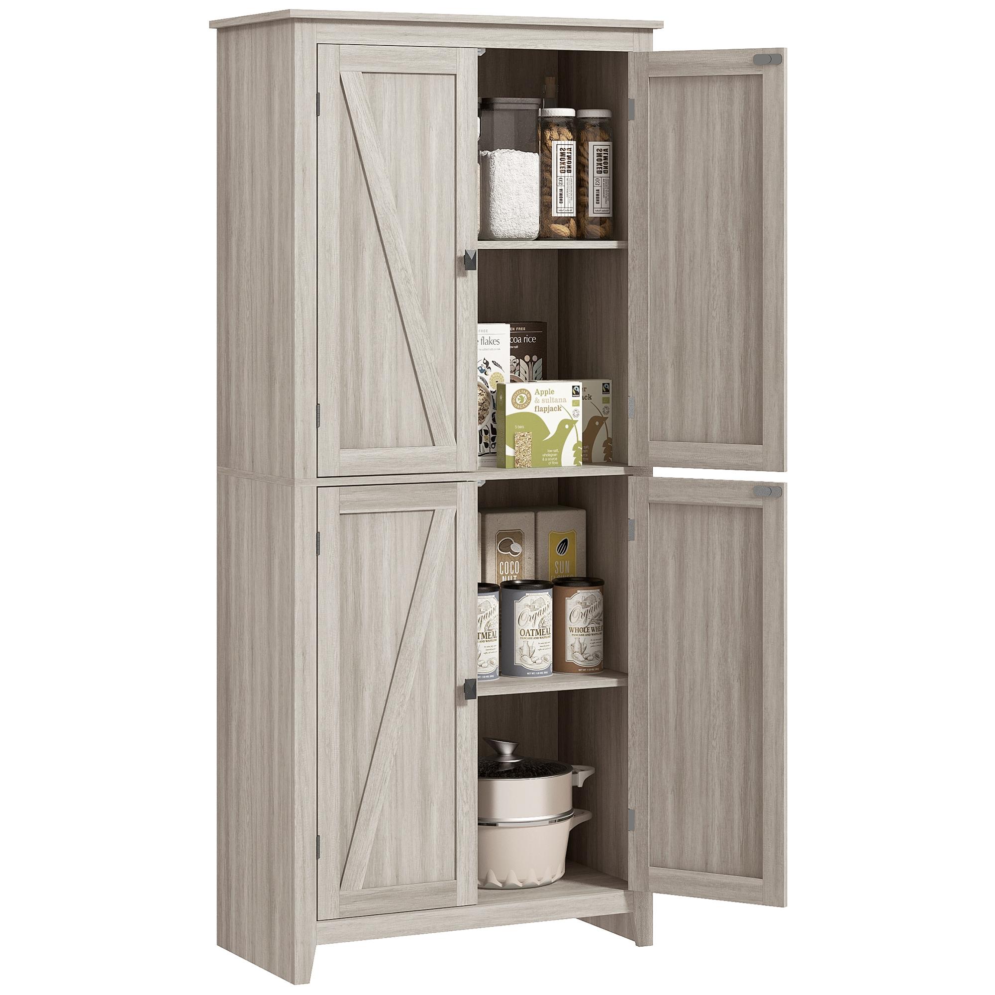 Grey 4-Door Pantry Cabinet with Adjustable Shelves