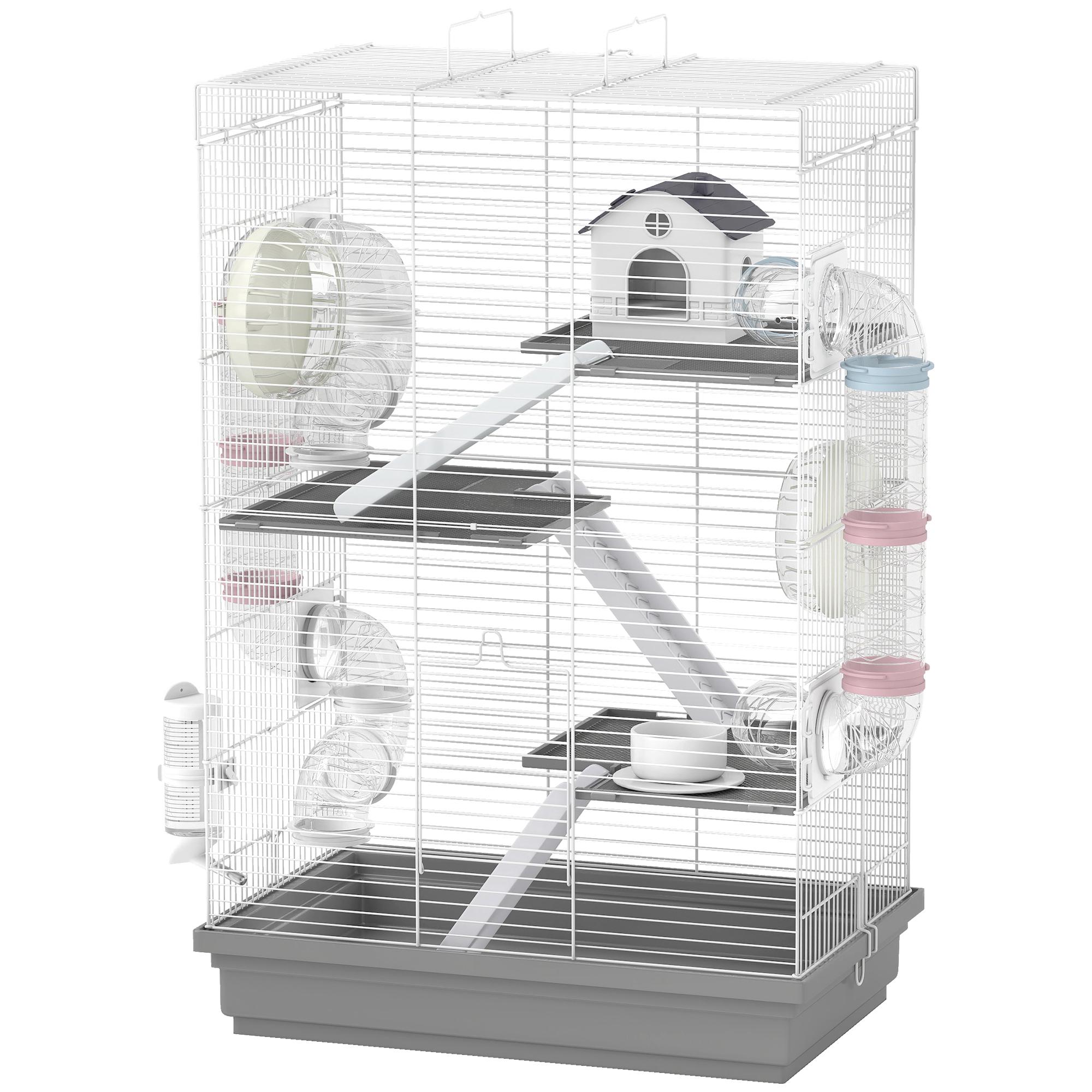 Grey Four Level Hamster Cage with Tubes, 19 x 12 x 28 in