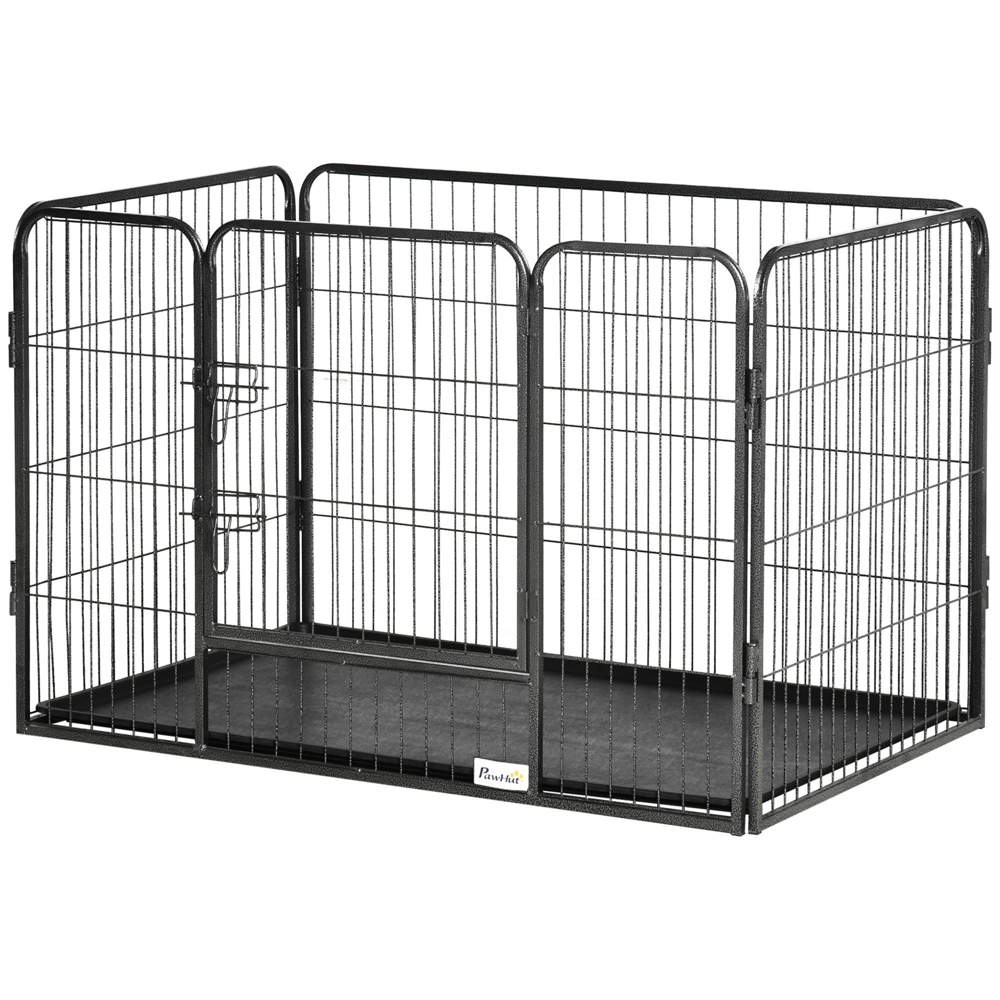 Grey 4 Panel Dog Playpen with Tray, 28-Inch Height