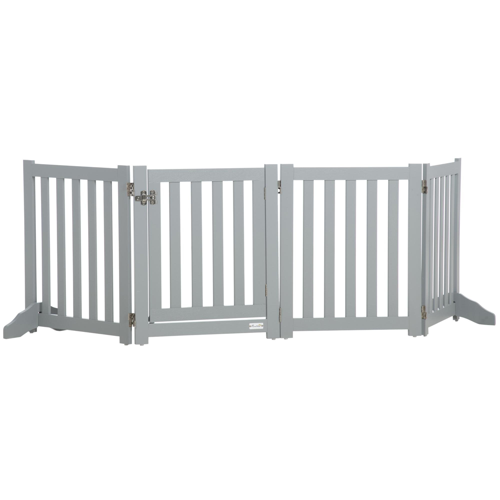 Grey Four Panel Dog Gate, Foldable 81" Wide