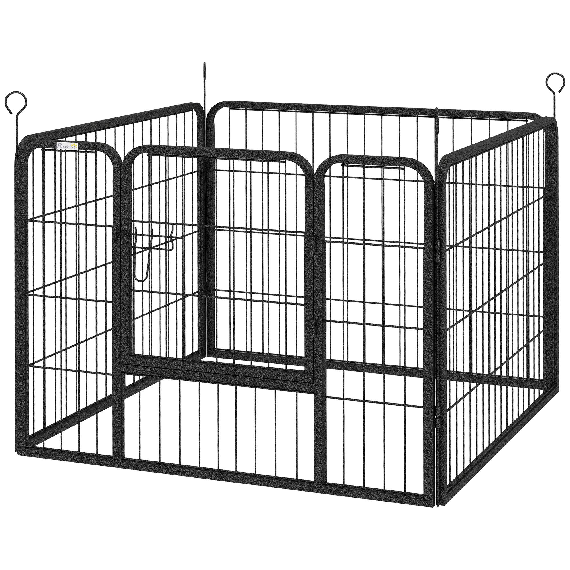 Four Panel Grey Pet Pen with Gate, 82 x 82 x 60 cm