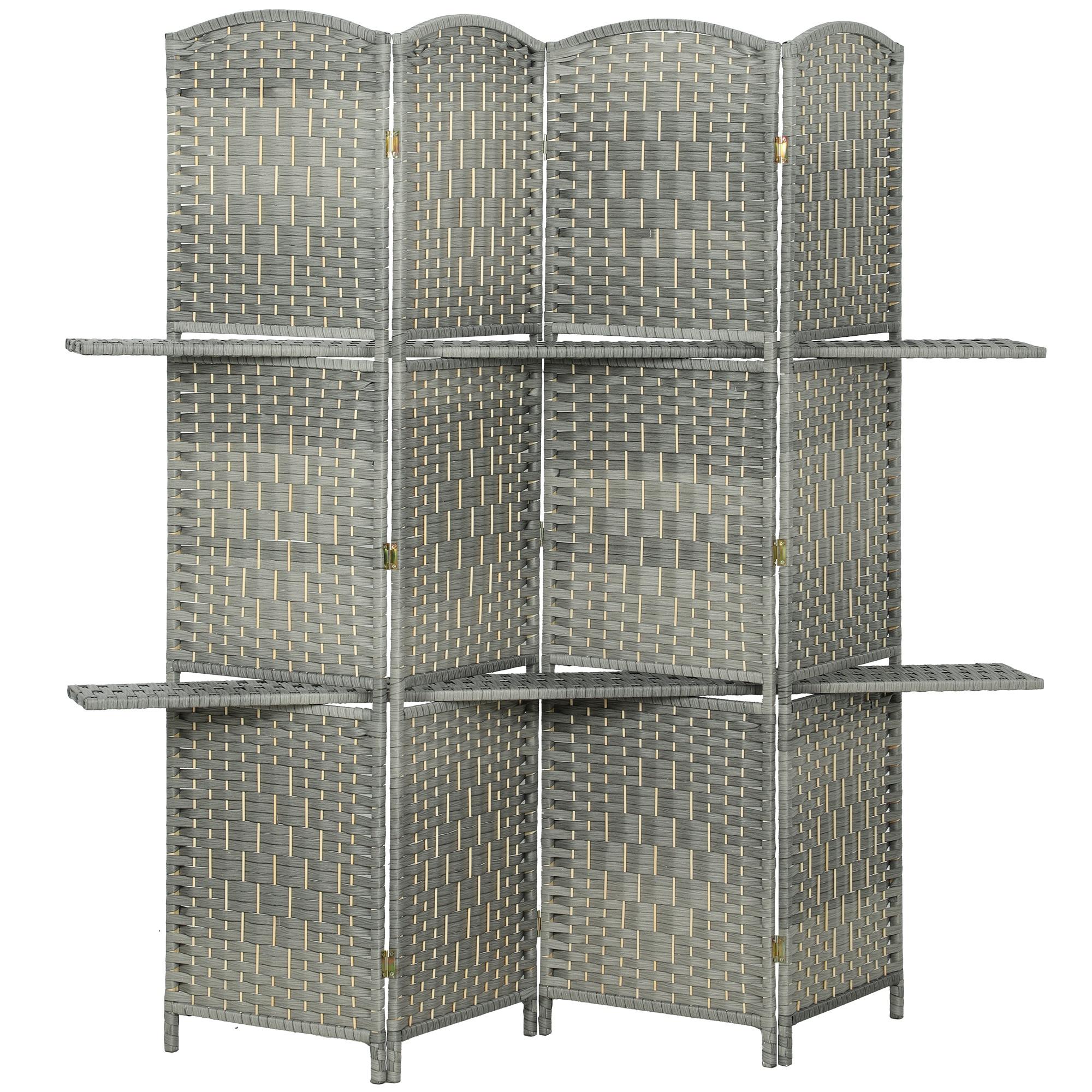 Grey 4 Panel Room Divider with Shelves, 70.9 in