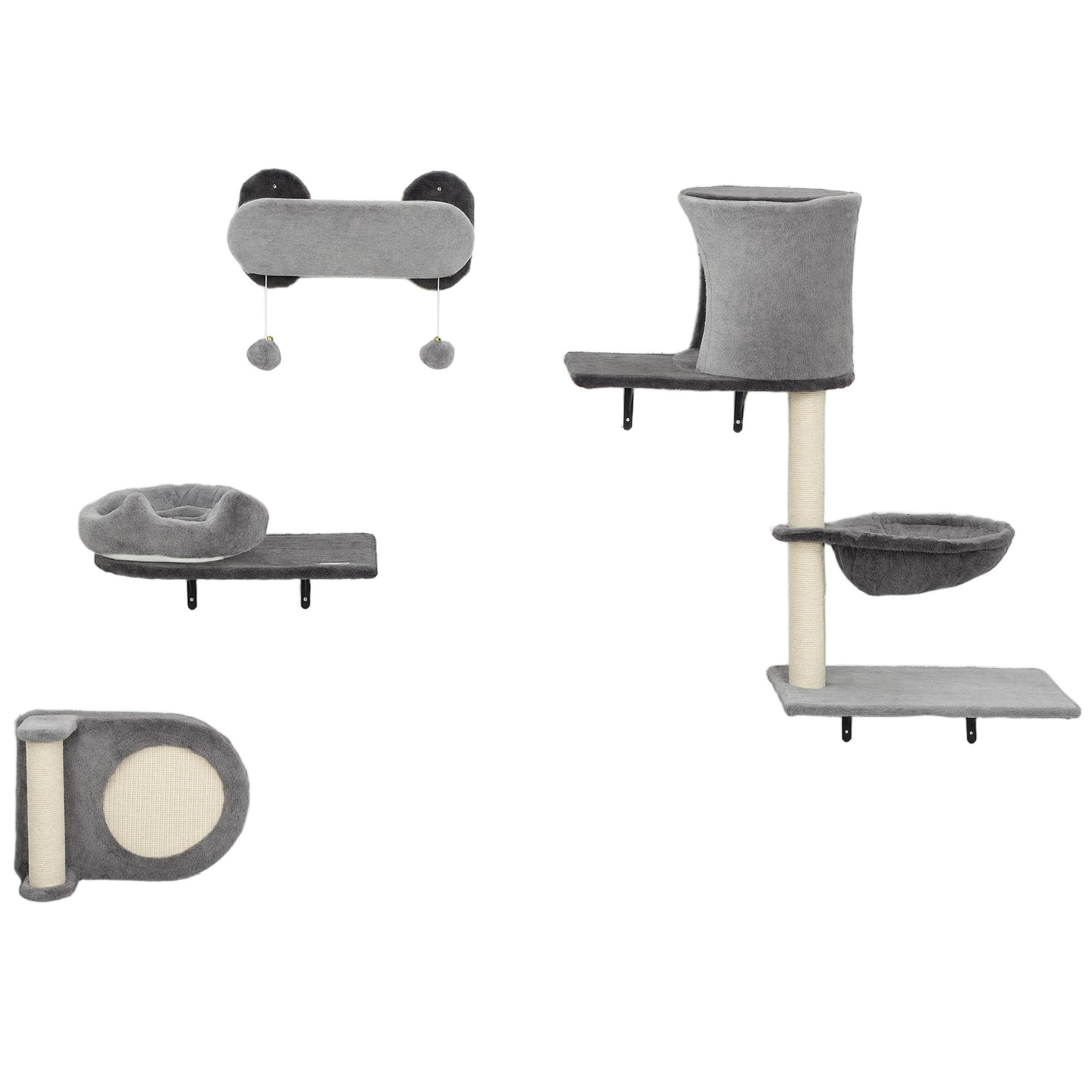 Grey Wall Cat Shelf Set with Bed and Hammock