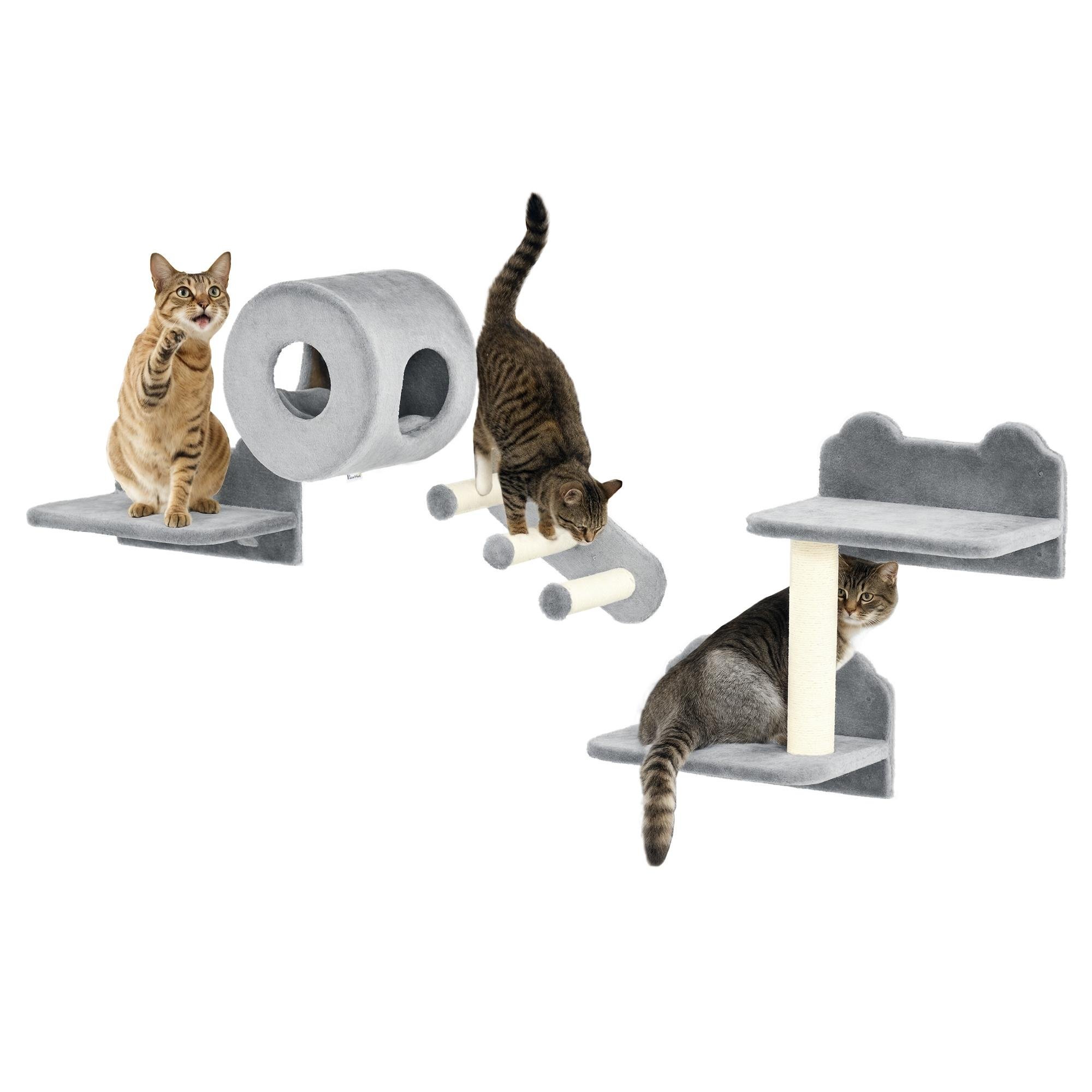 4-Piece Grey Cat Climbing Shelves with Condo