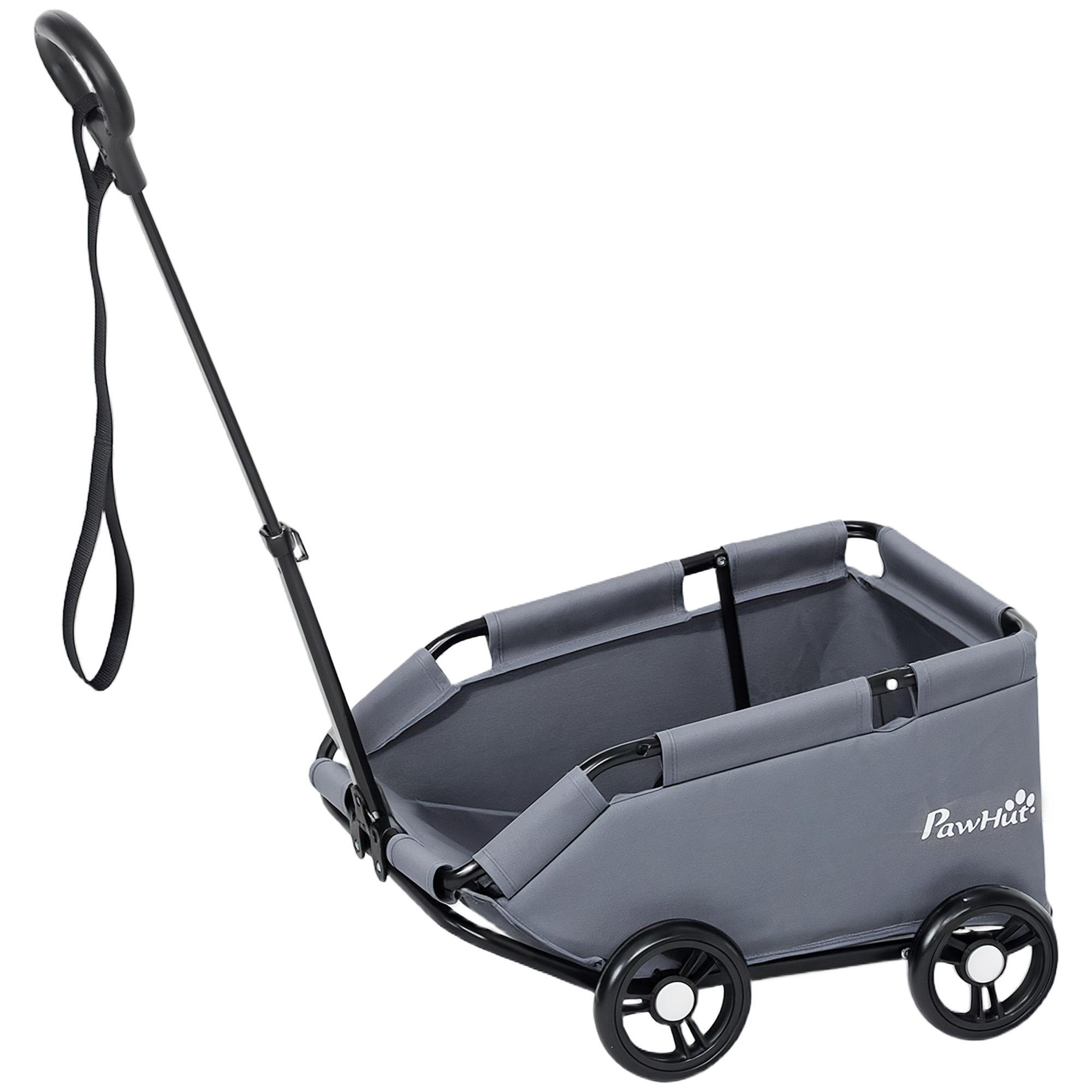 Grey 4 Wheel Pet Stroller with Foldable Lightweight Design
