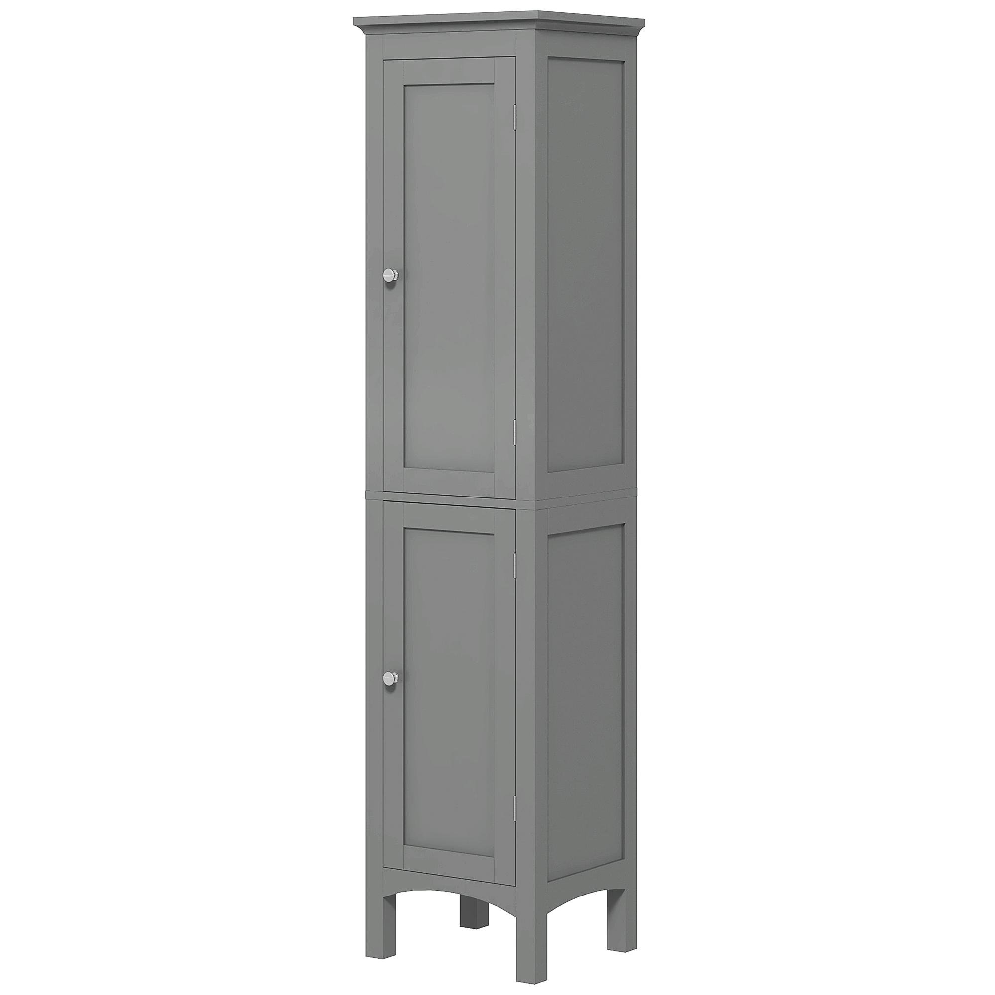 Grey Five Tier Bathroom Cabinet with Adjustable Shelves, 15 x 13 x 63 in