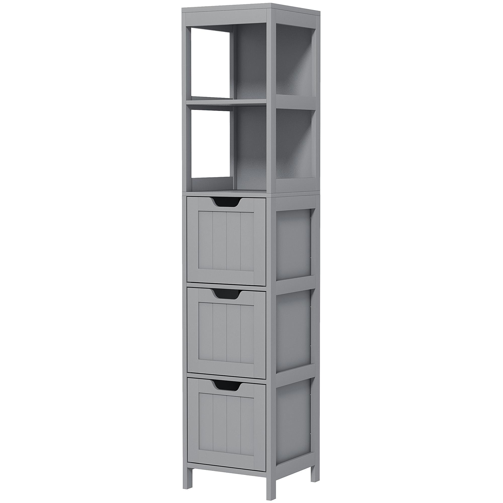 Grey Three Drawer Bathroom Tower with Open Shelves