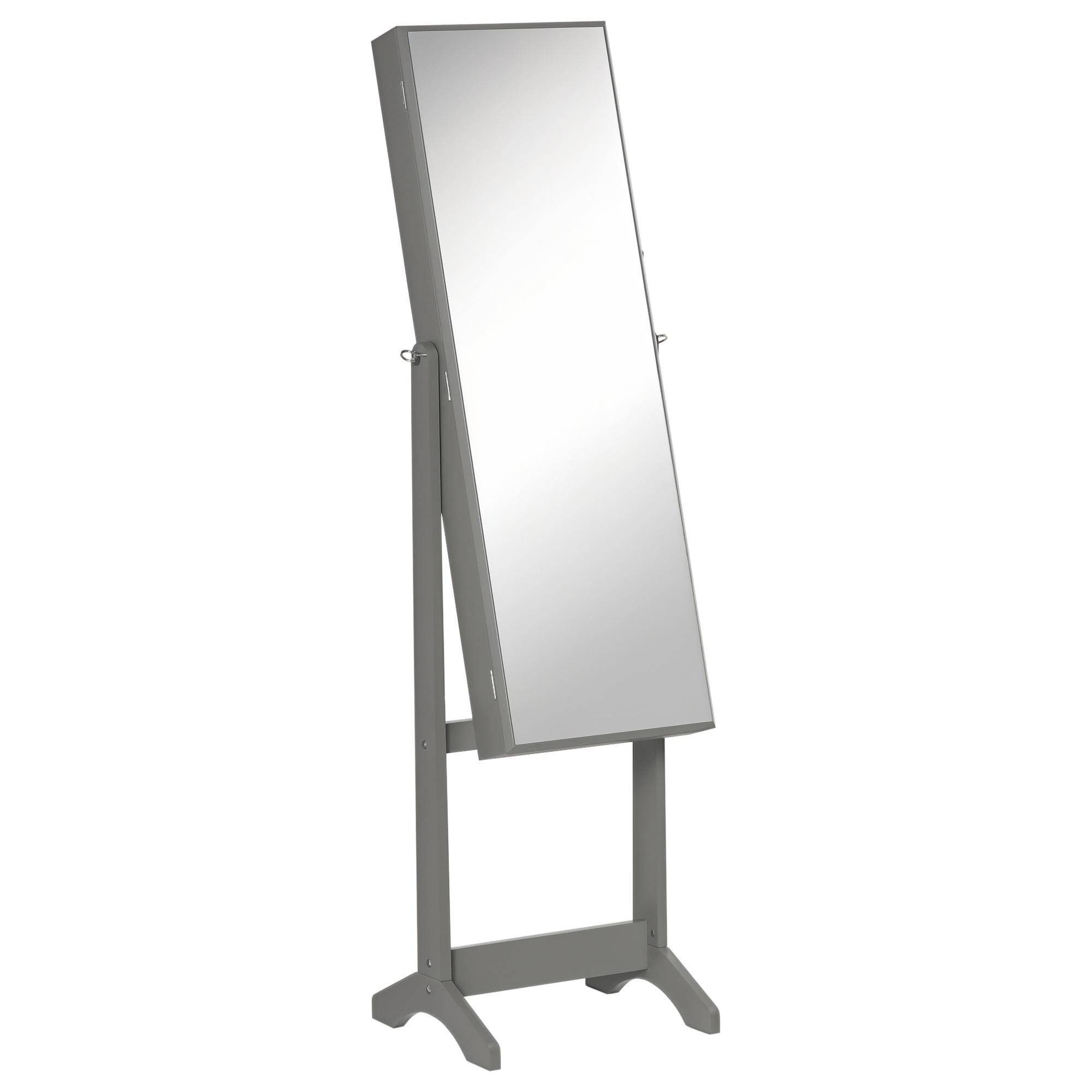 Grey Lockable Jewellery Mirror Cabinet with Full-Length Mirror