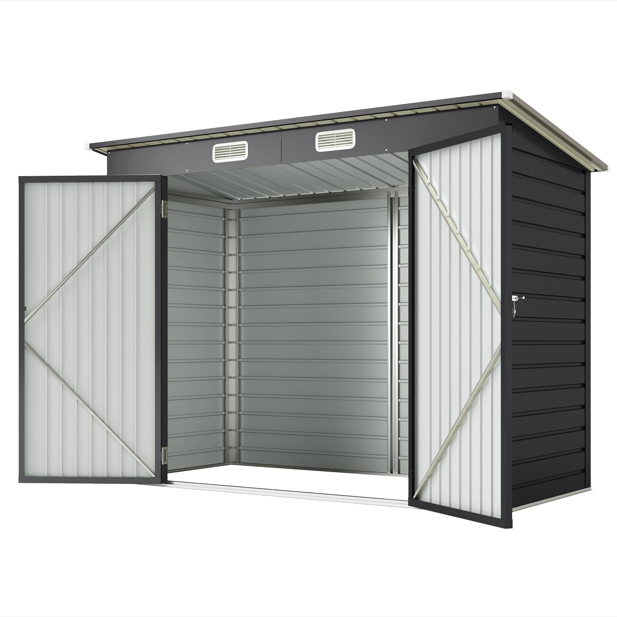 8x4 Grey Galvanized Shed with Double Doors