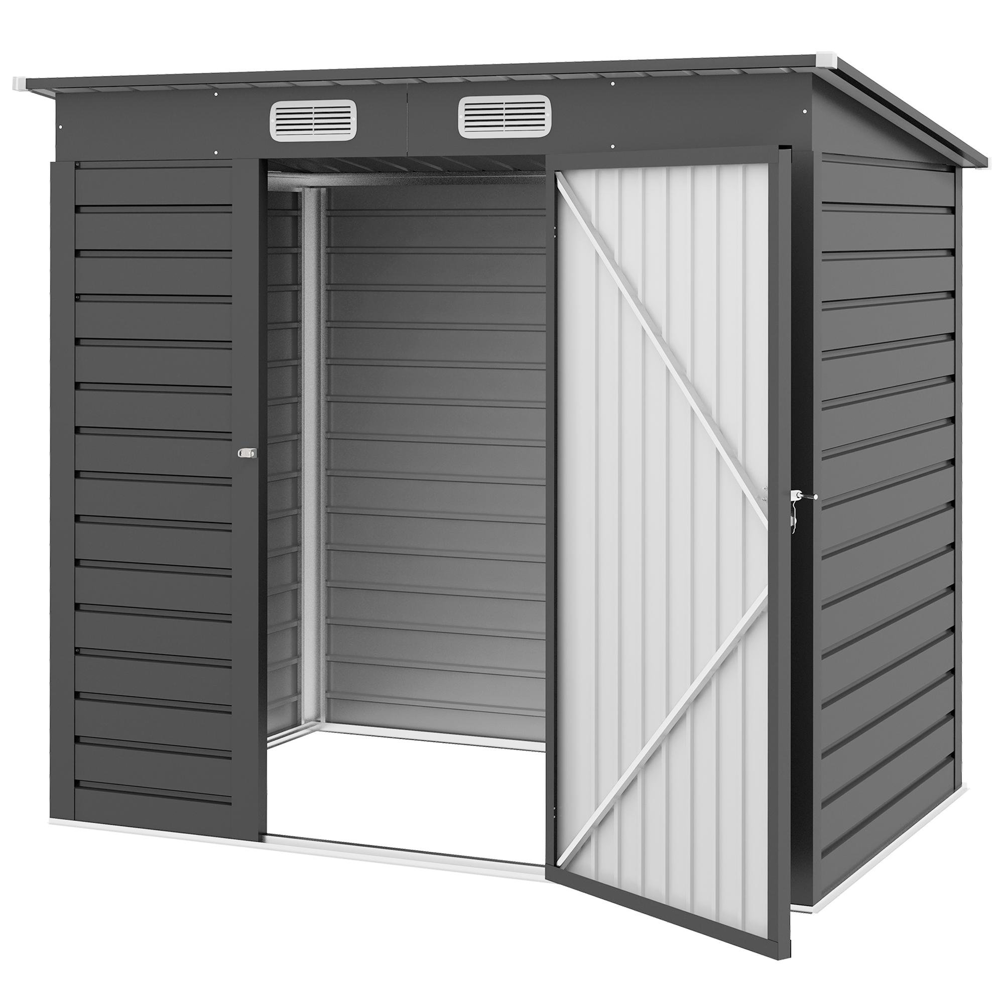 6x4 Grey Galvanized Shed with Two Vents and Double Doors