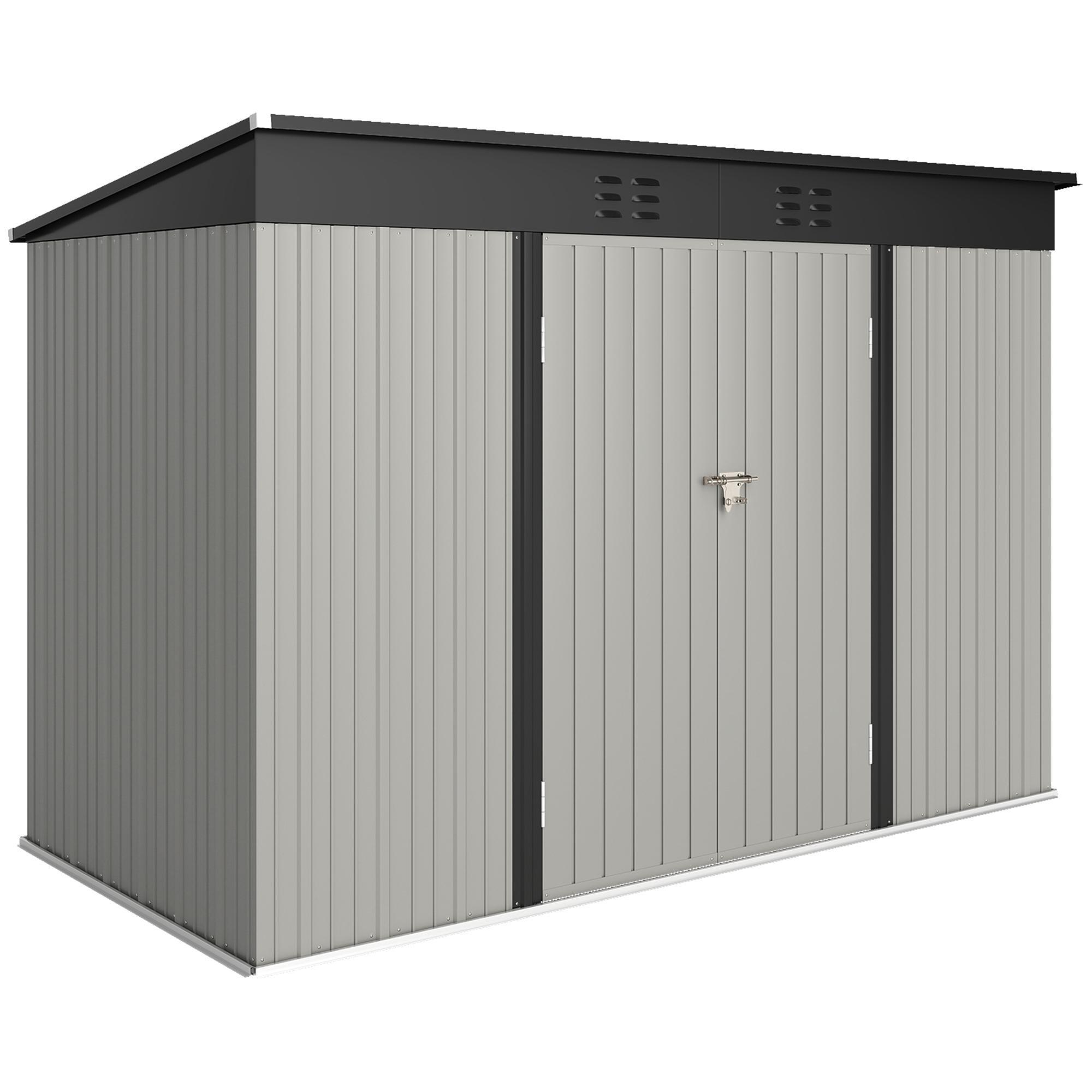 Grey 106.3 Inch Galvanized Shed with Lockable Doors