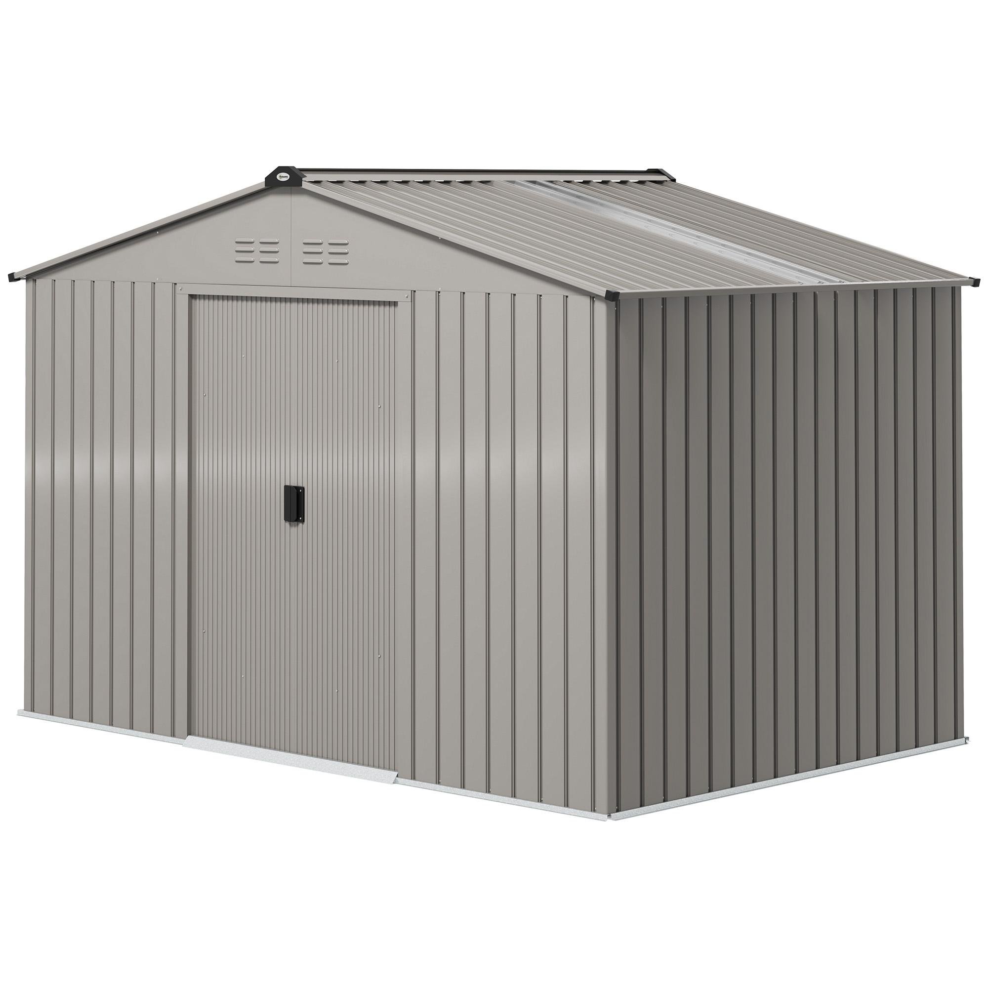 Grey Steel Storage Shed with Foundation Kit