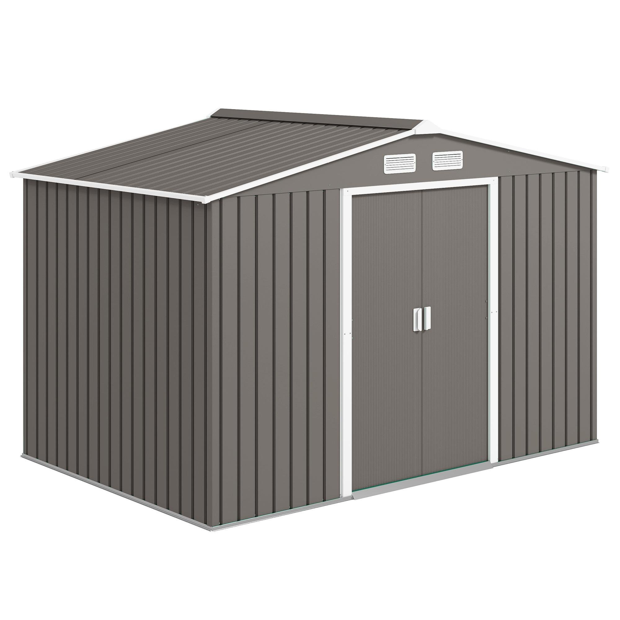 Grey 9x6 Galvanized Steel Shed with Foundation Kit