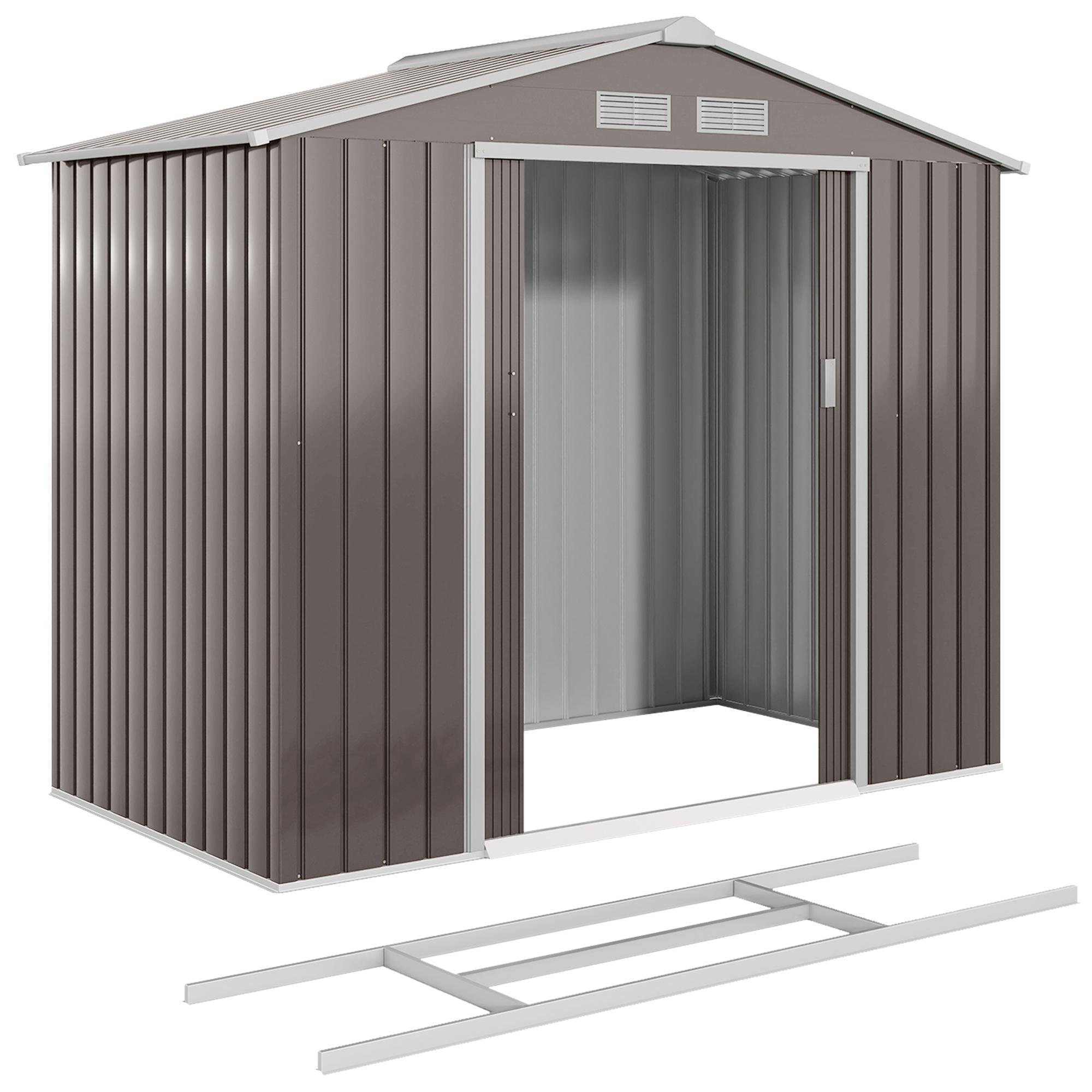 Grey 7x4 Galvanized Steel Shed with Foundation Kit