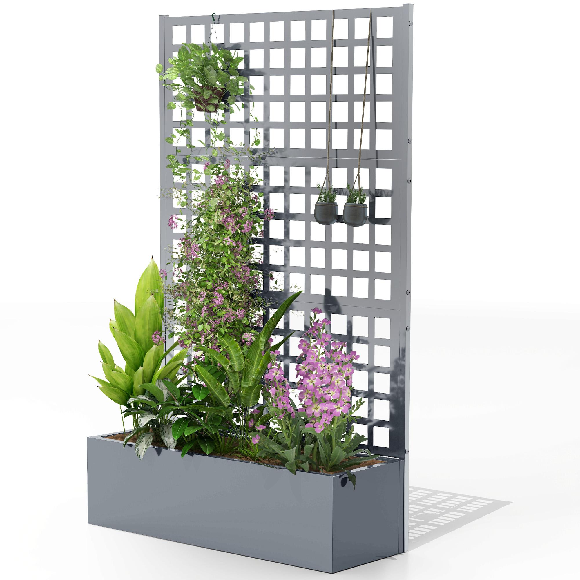 Grey Galvanized Steel Trellis Planter with Drainage