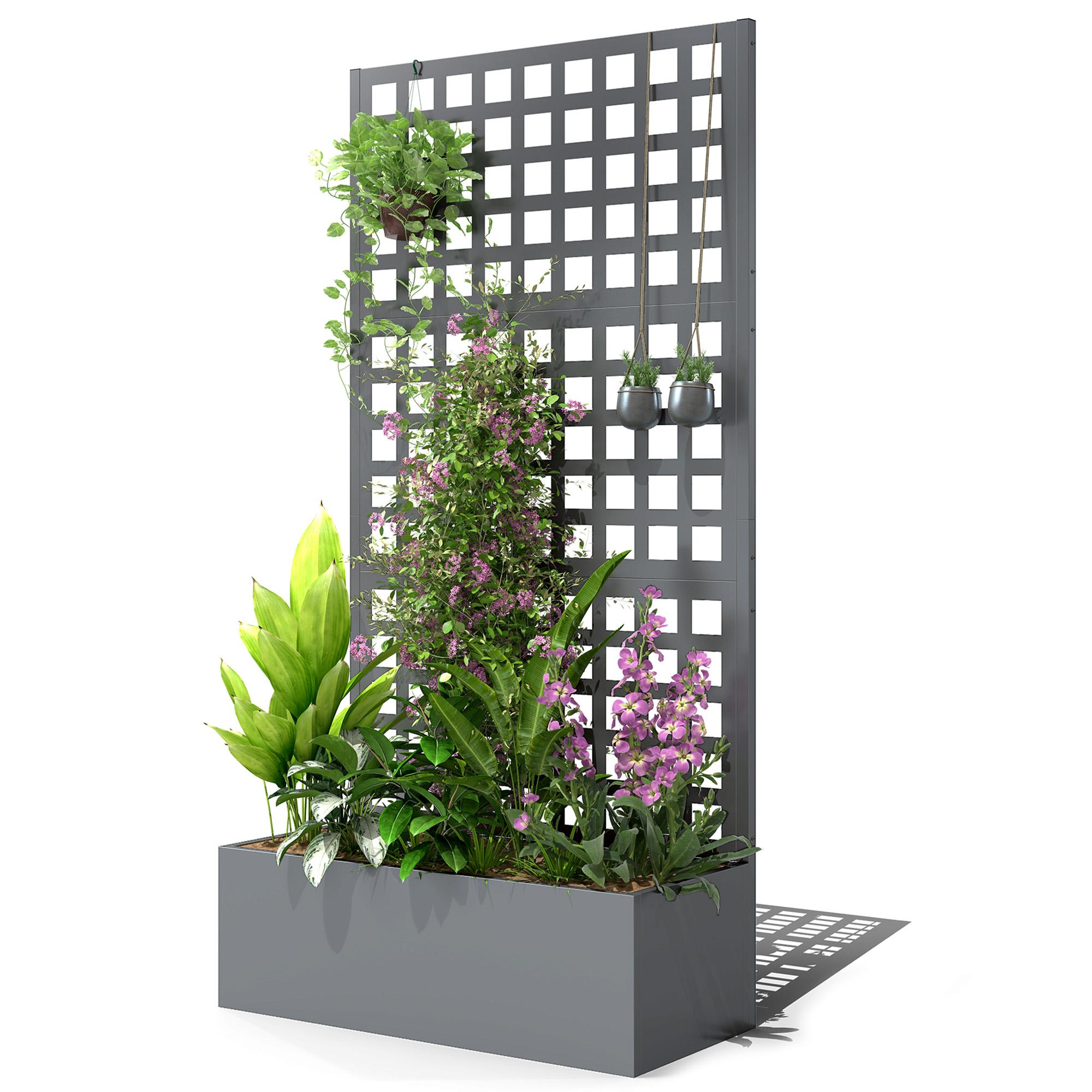 Grey Galvanized Trellis Planter for Climbing Plants, 35 x 16 x 70 in