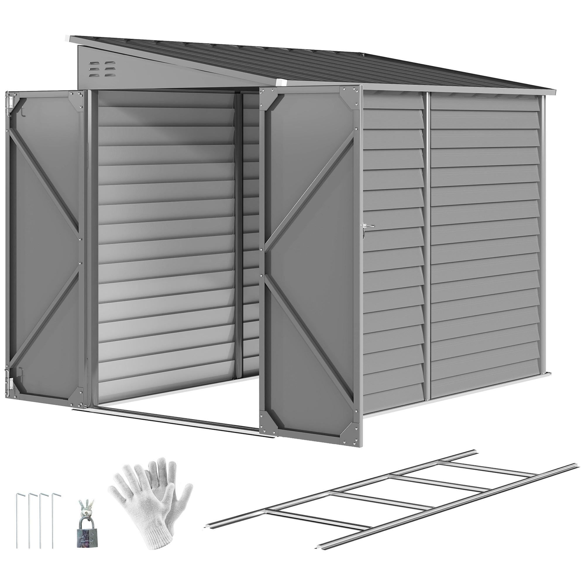 Grey 4.6x9 Steel Shed with Foundation Kit