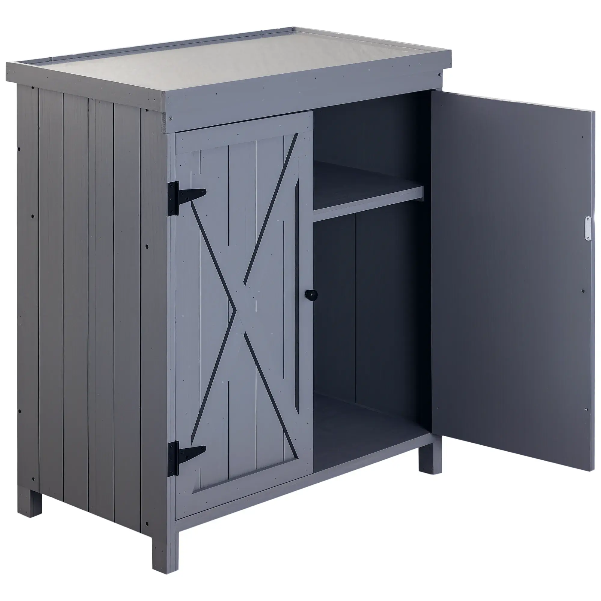 Grey Fir Wood Storage Cabinet with Two Shelves
