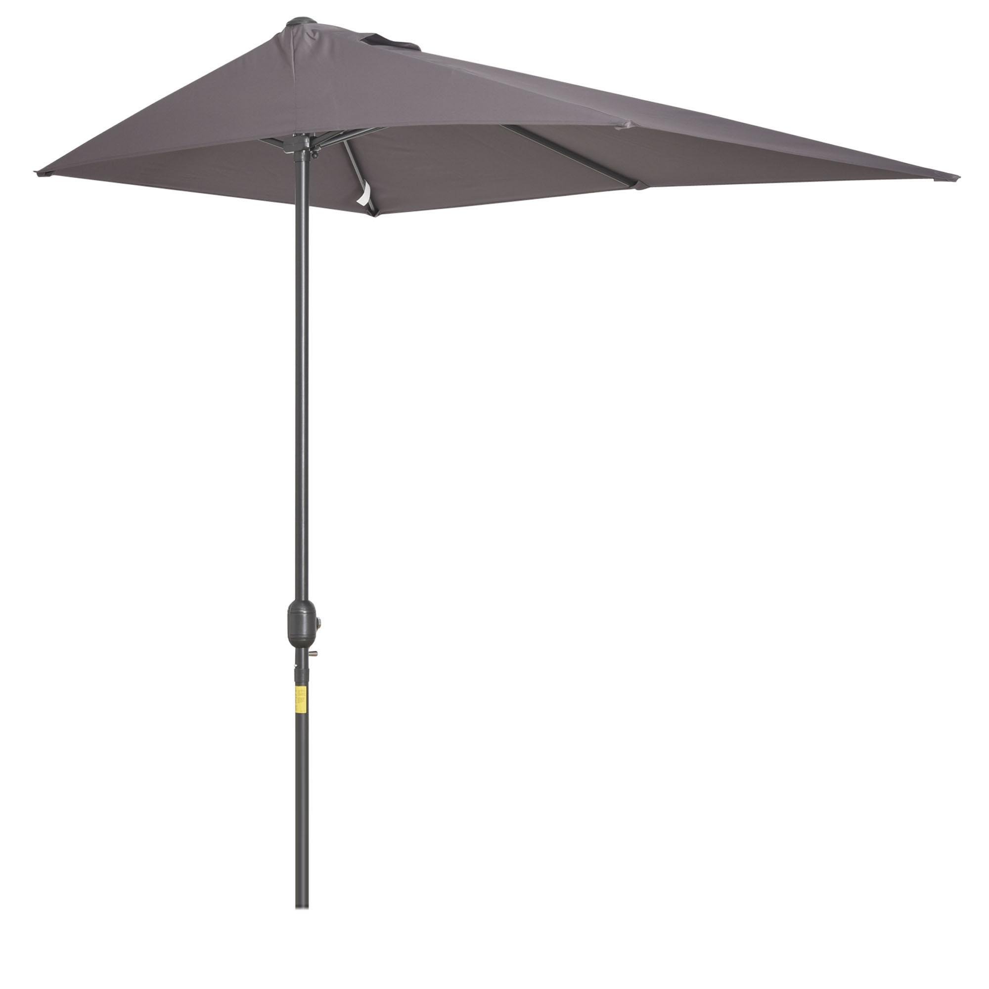 Grey Half Round Umbrella with Manual Crank, 8 ft