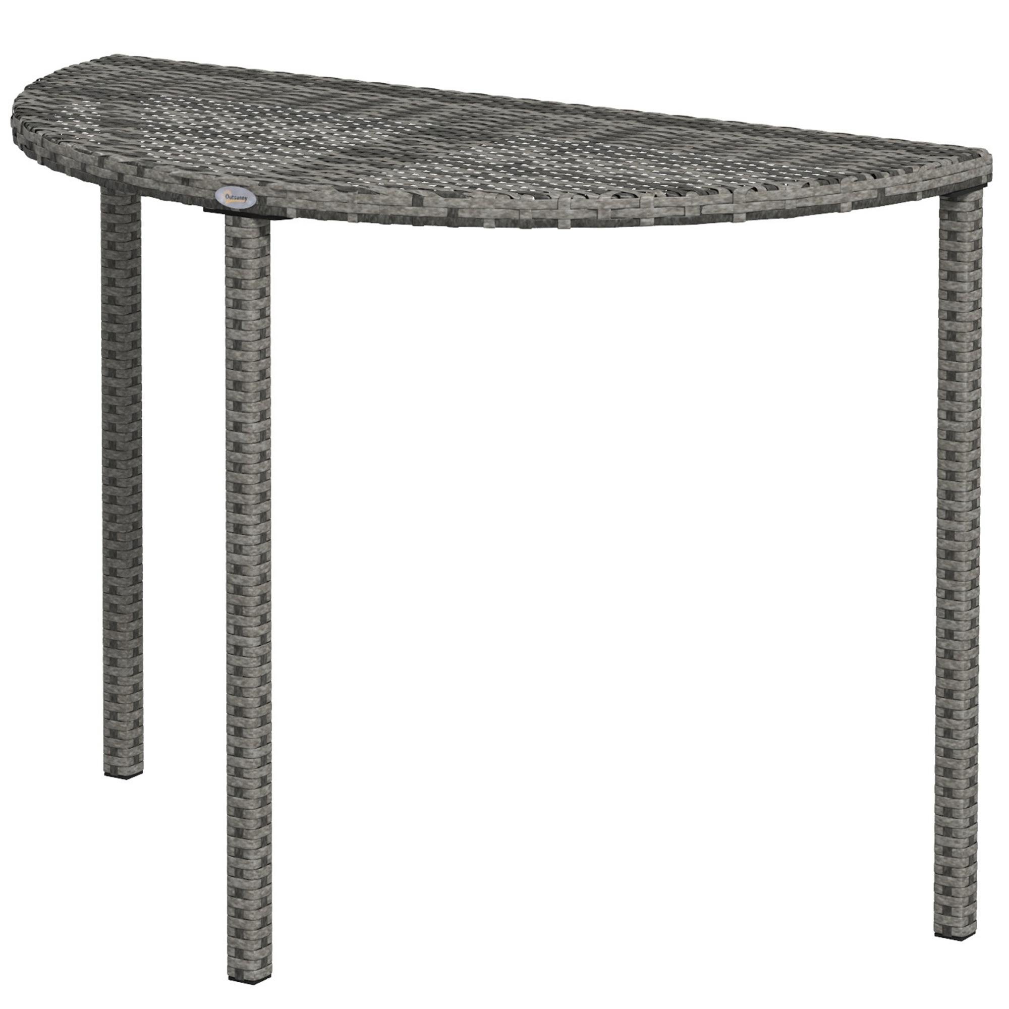 Grey Half Round Rattan Table, Space-Saving Patio Console