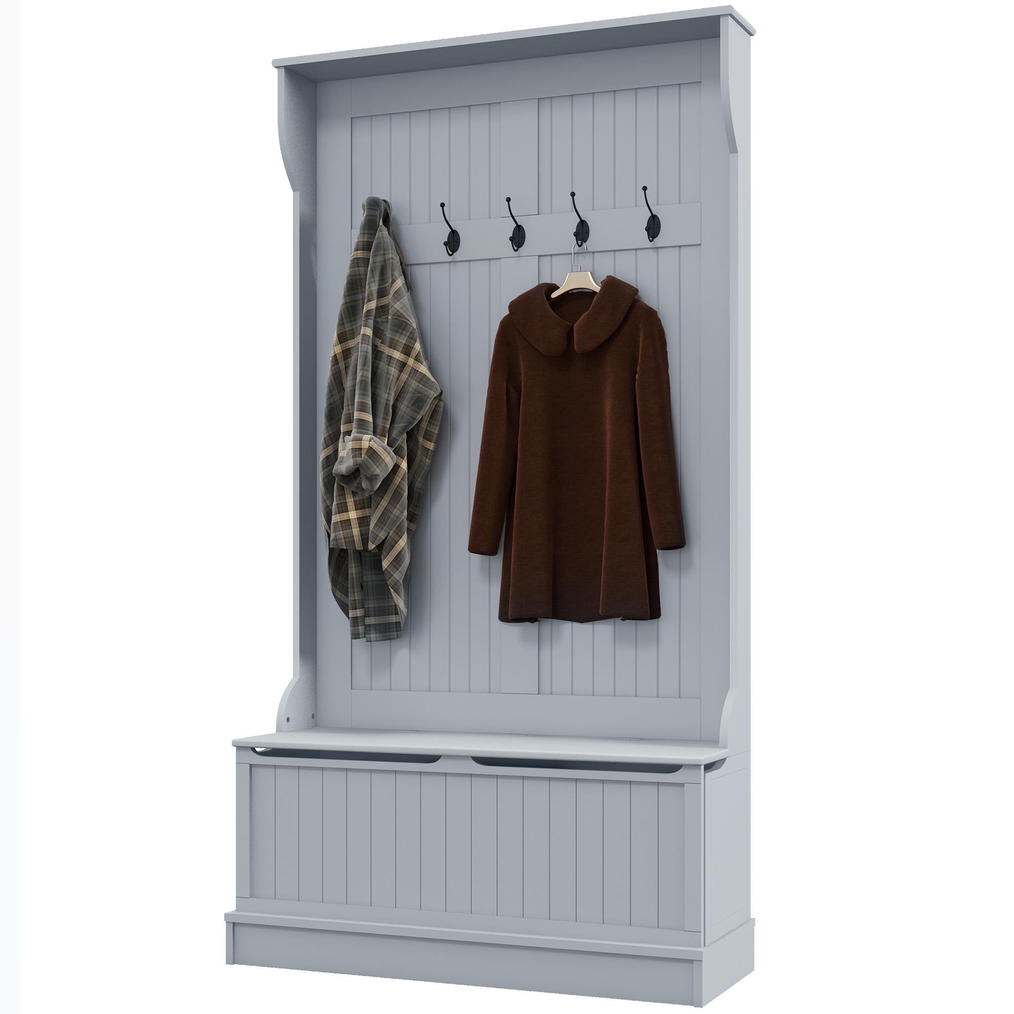 Grey MDF Hall Tree with Hidden Storage Bench Unit