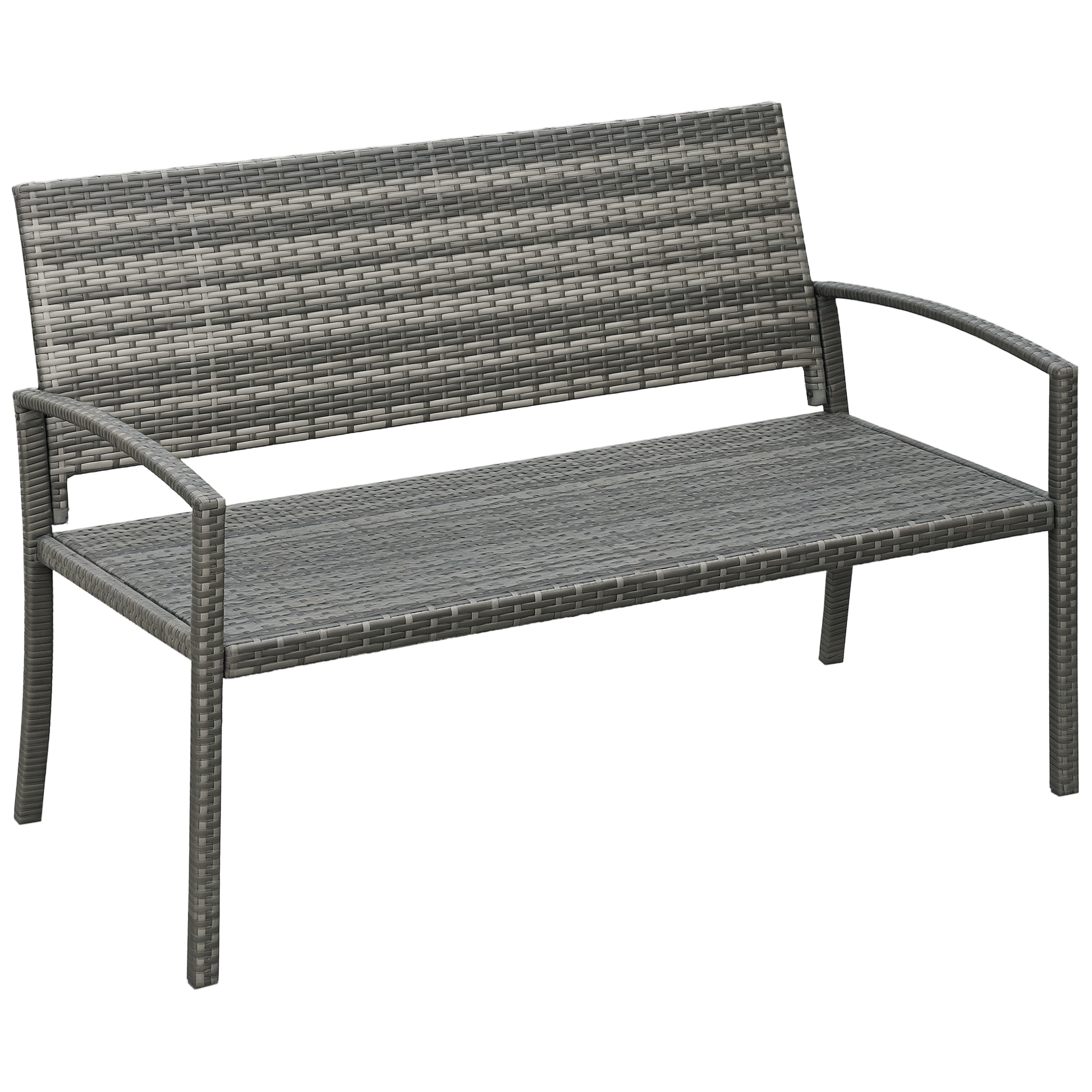 Grey Rattan Loveseat Bench, Hand-Woven Outdoor Seating