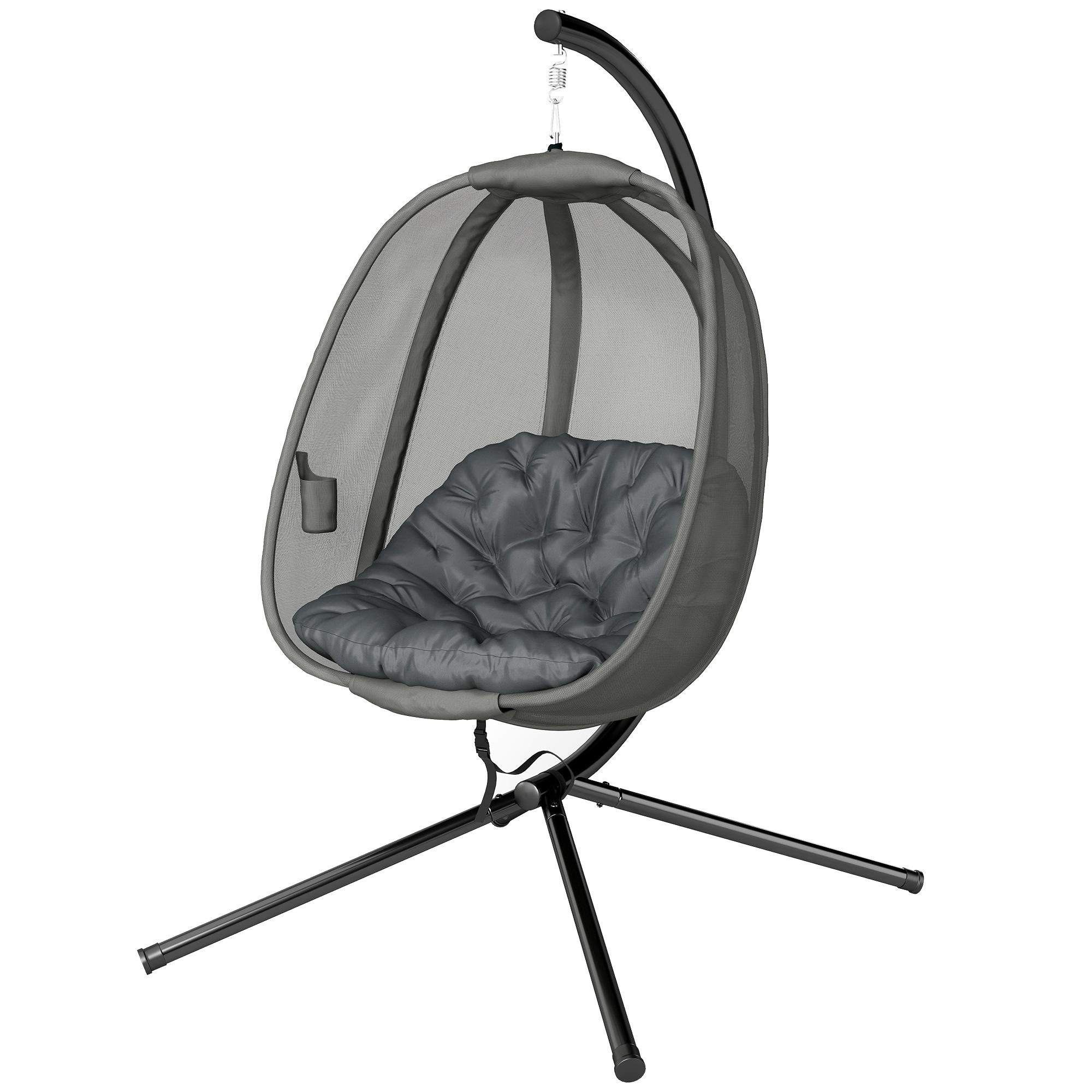 Grey Folding Egg Chair with Cushion for Indoor Outdoor Use