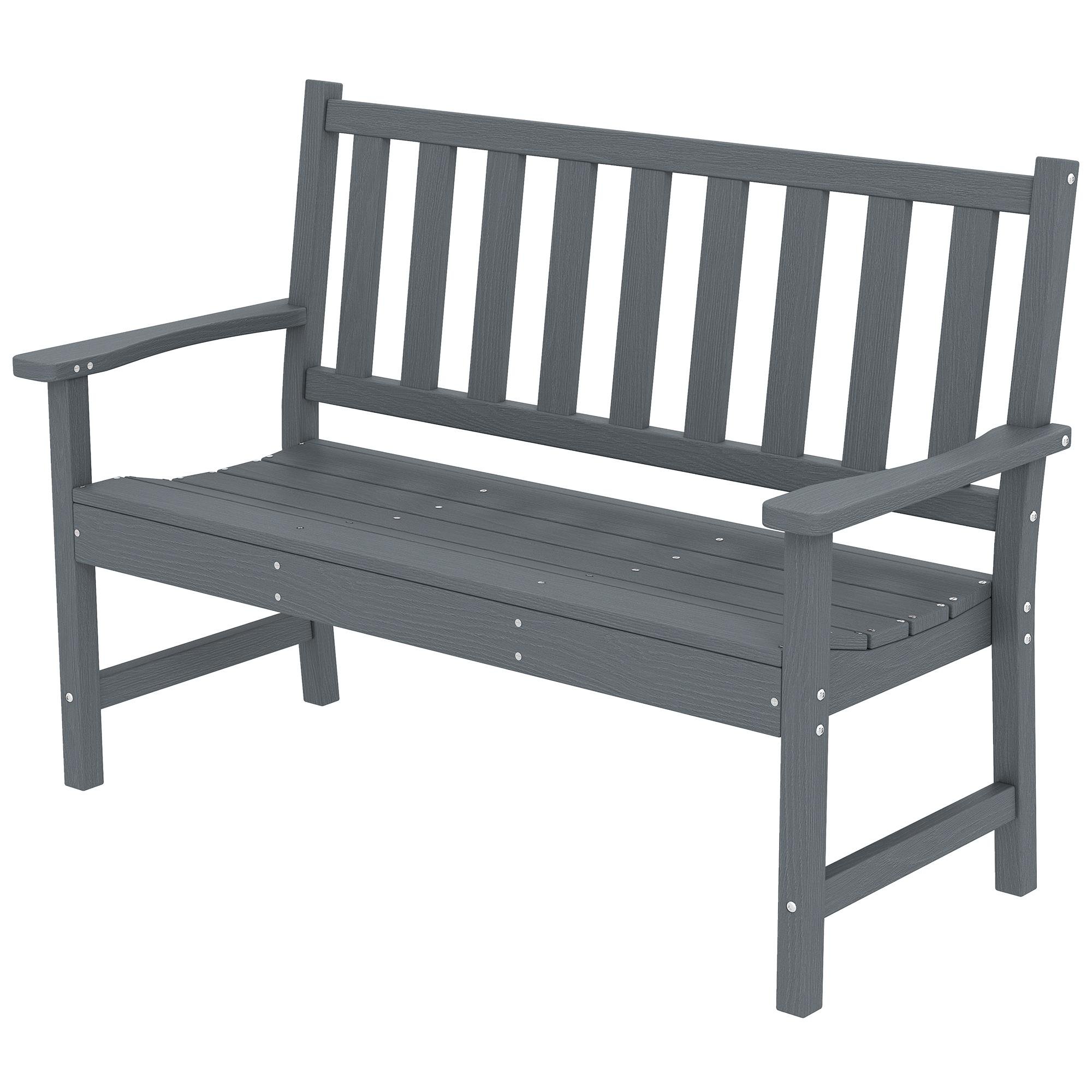 Grey HDPE Garden Bench, Weatherproof 2-Person Seating