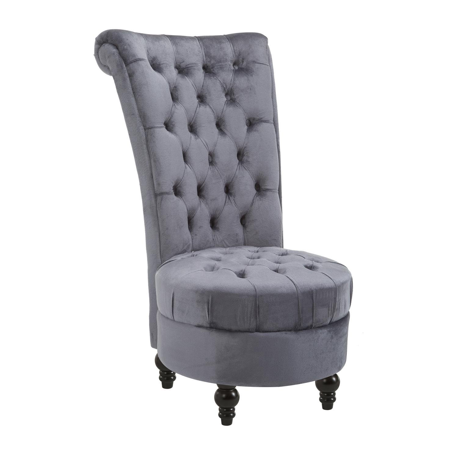 Grey Velvet Tufted Accent Chair, High Back