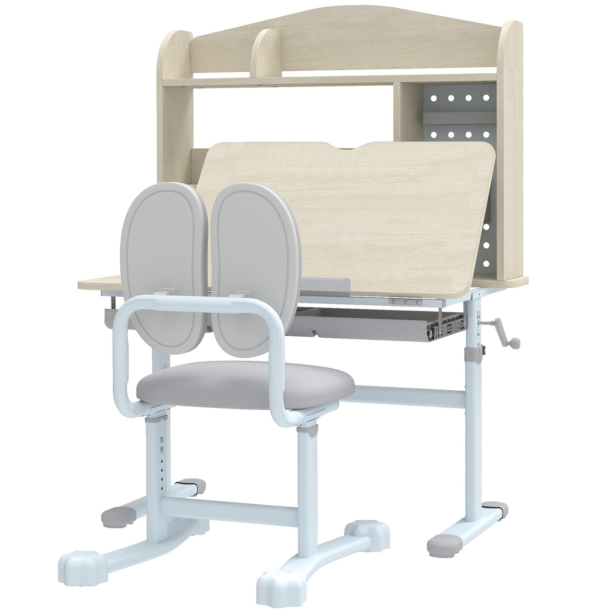 Grey Tilt-Top Kids Desk Set with Adjustable Height