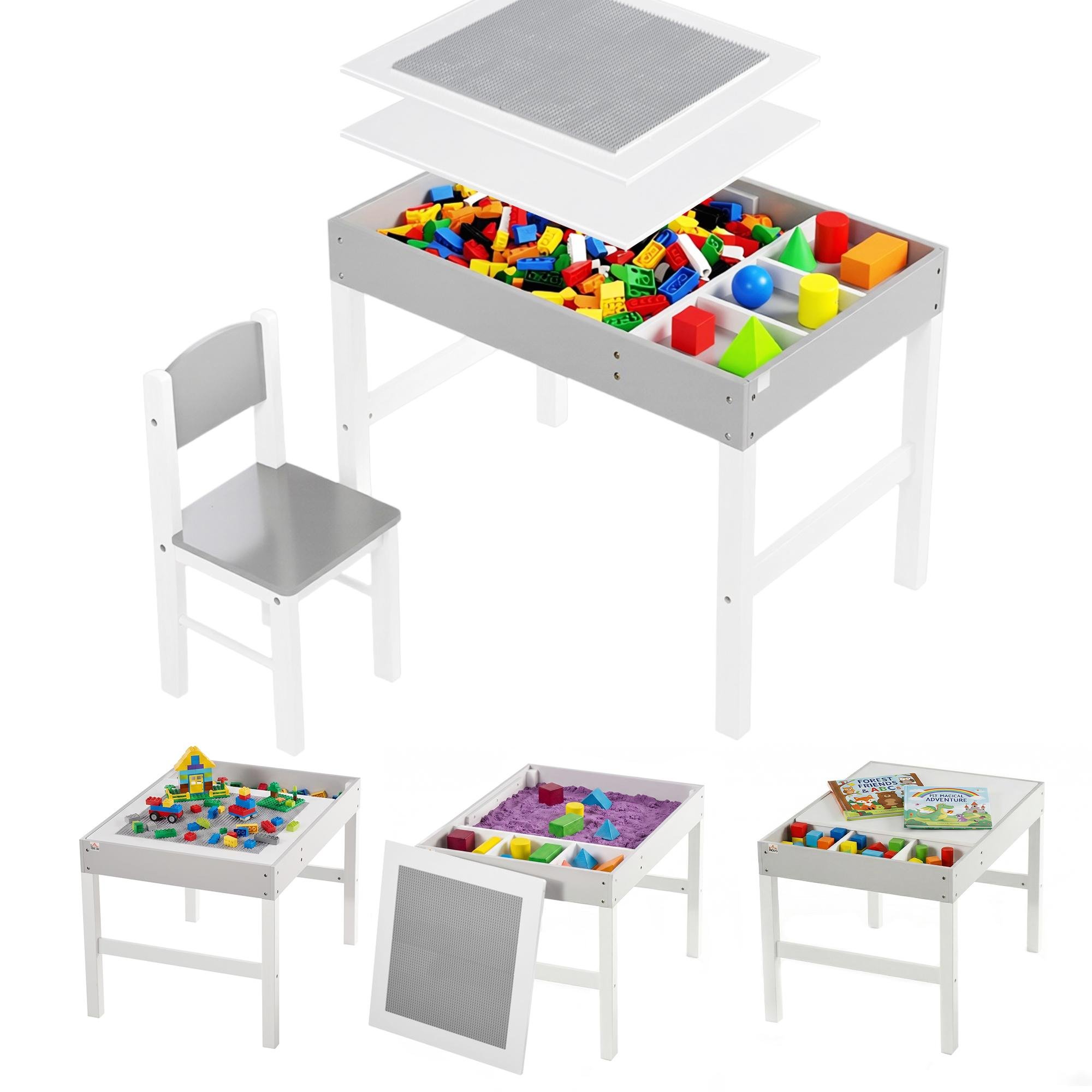 Grey Kids Table with Storage, Reversible Top for Play