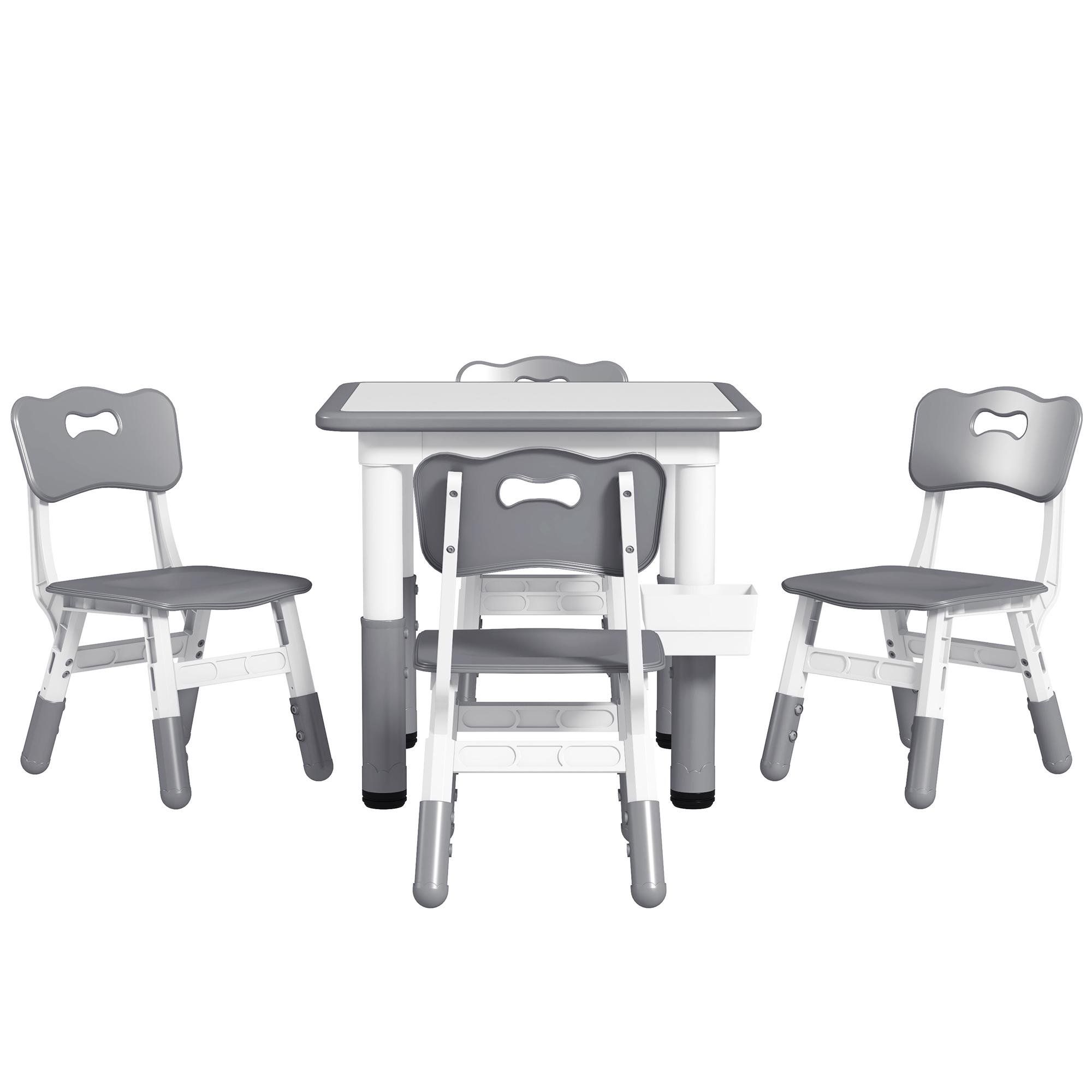 Grey Adjustable Kids Table Set, 5-Piece Height-Adjustable