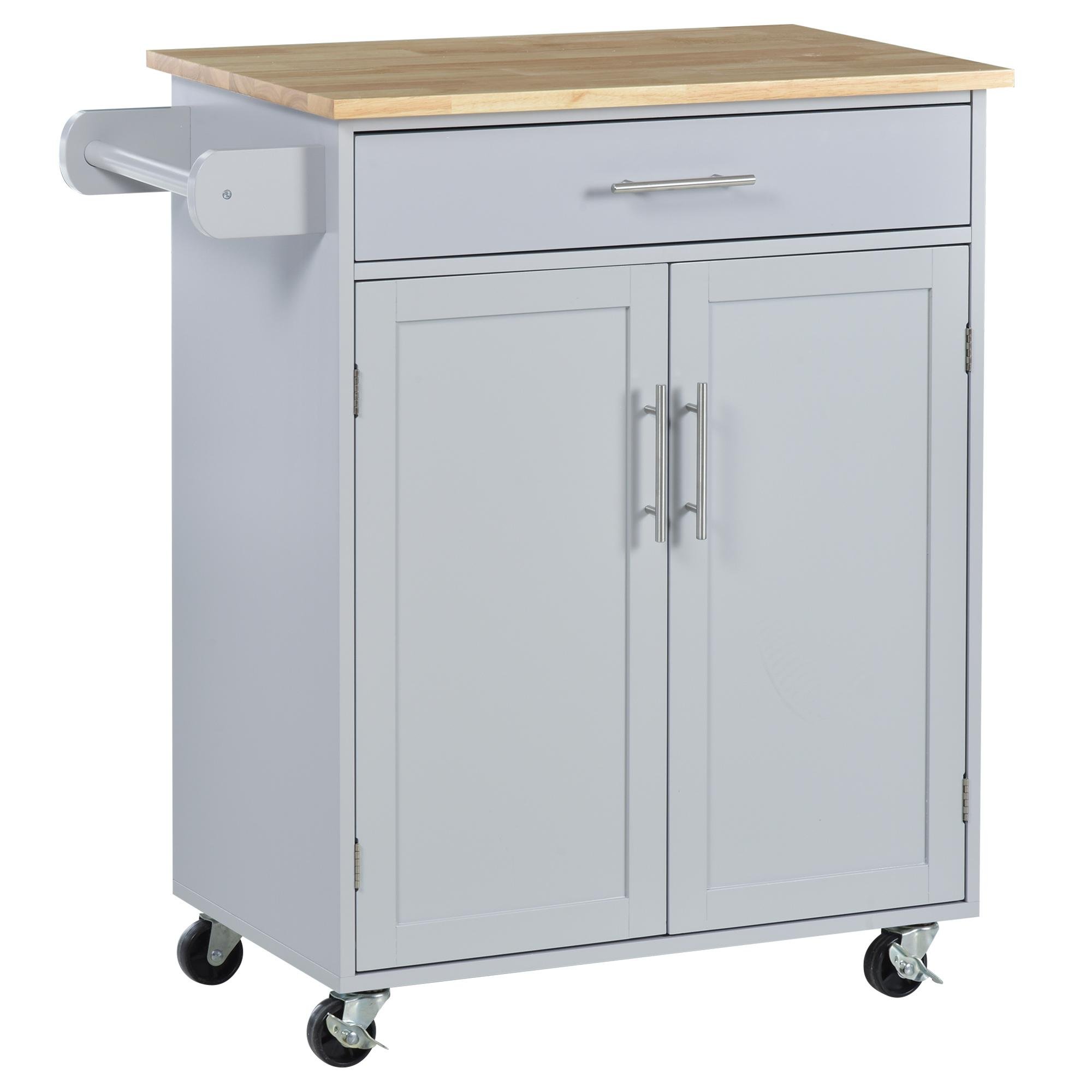 Grey Rubberwood Top Kitchen Cart with Drawer