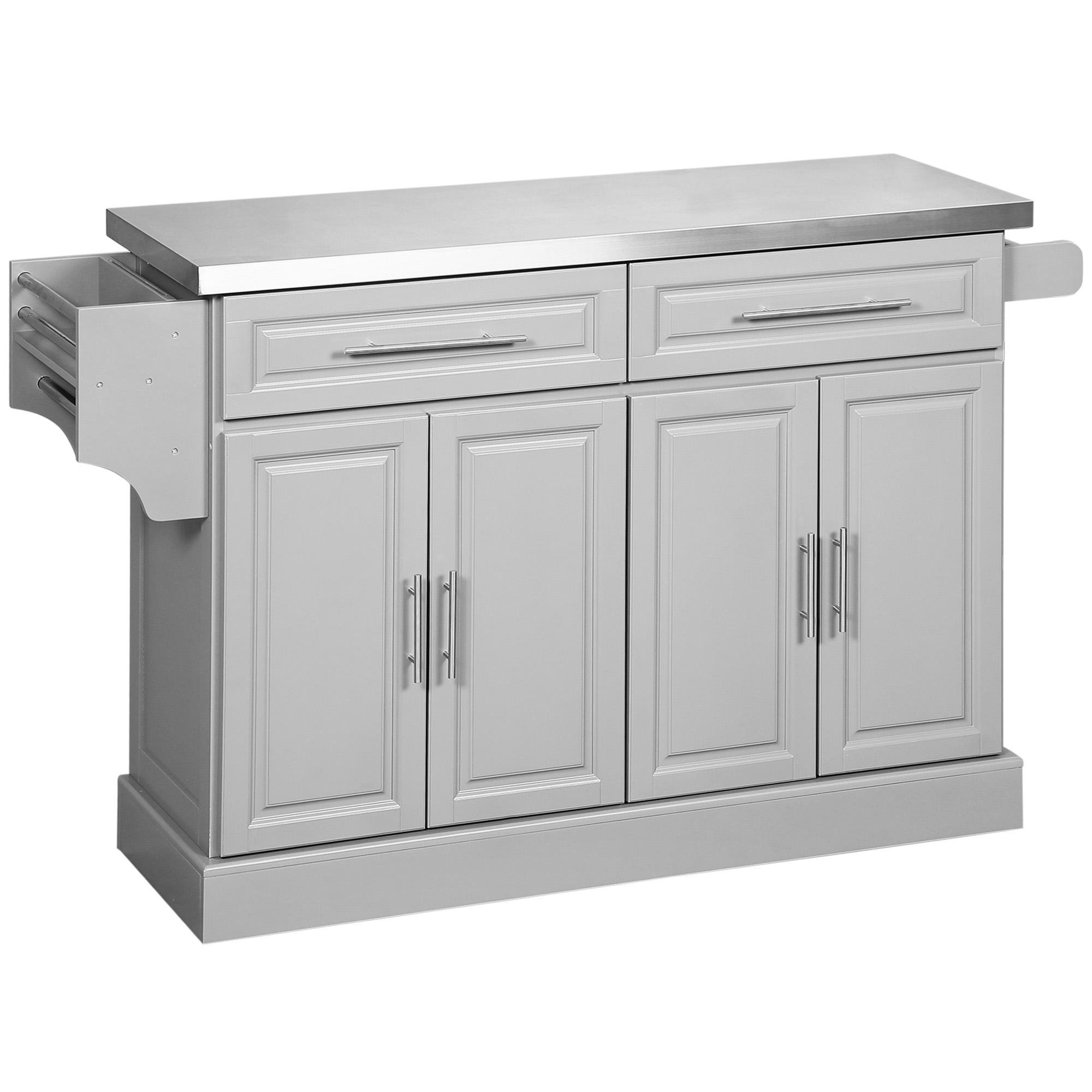 Grey Stainless Steel Kitchen Island with Storage, 57.1 in