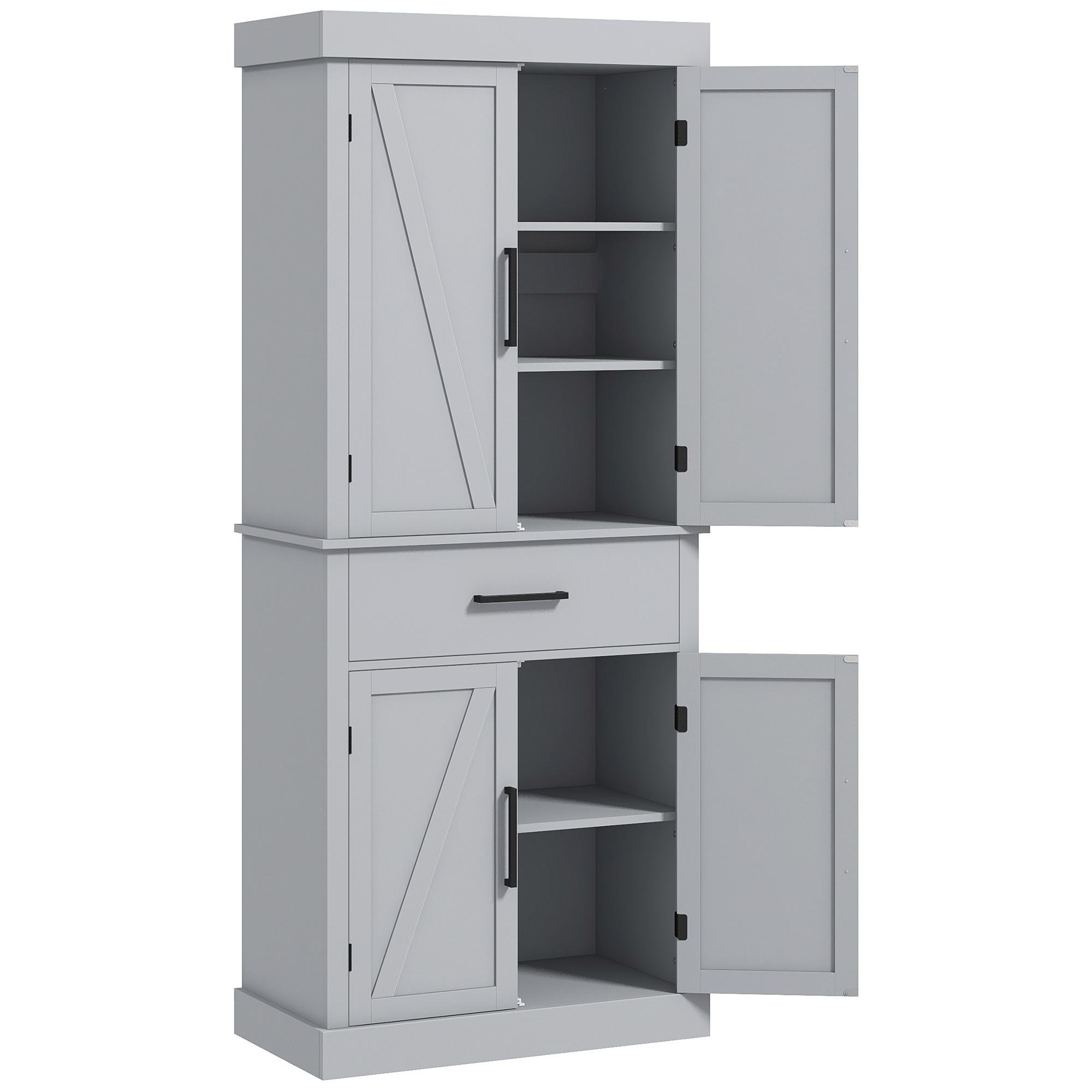 Grey 72 inch pantry cabinet with adjustable shelves