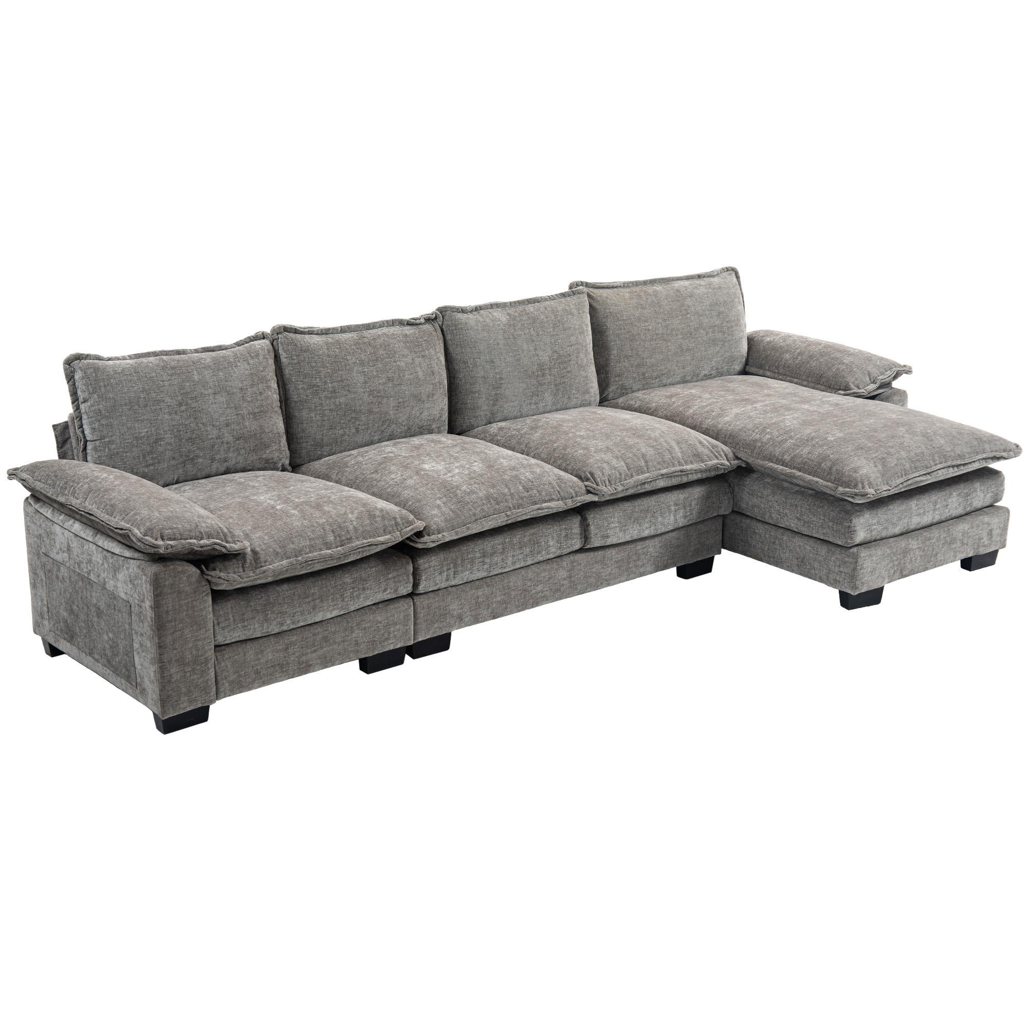 120.5-Inch Grey Chenille Sofa with Right Chaise