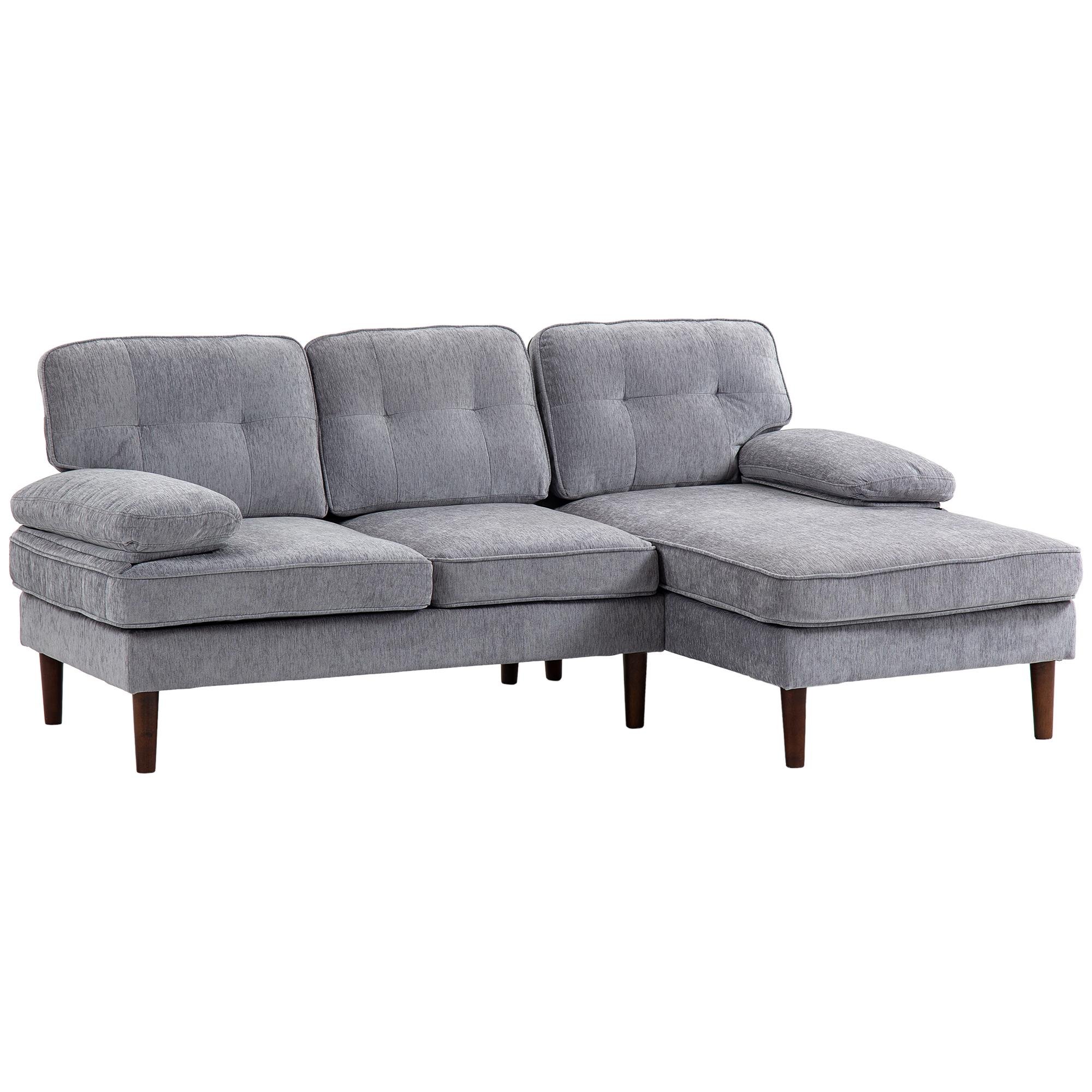 Grey Right Chaise Sofa with Chenille-Feel Upholstery
