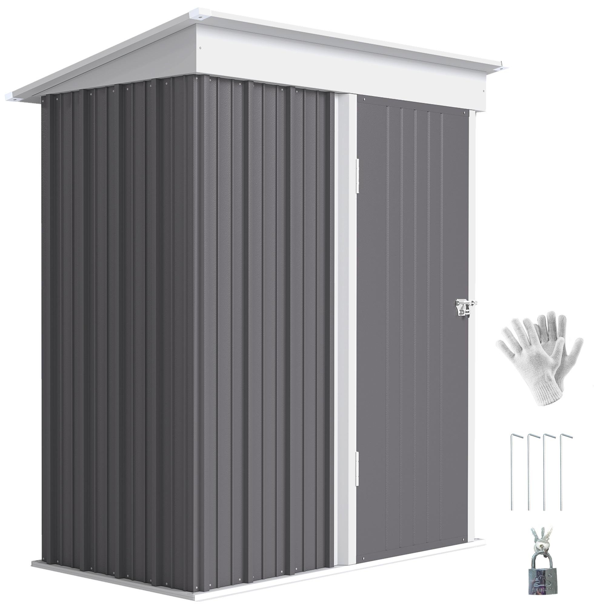 Grey 5x3 Lean-to Shed with Adjustable Shelf