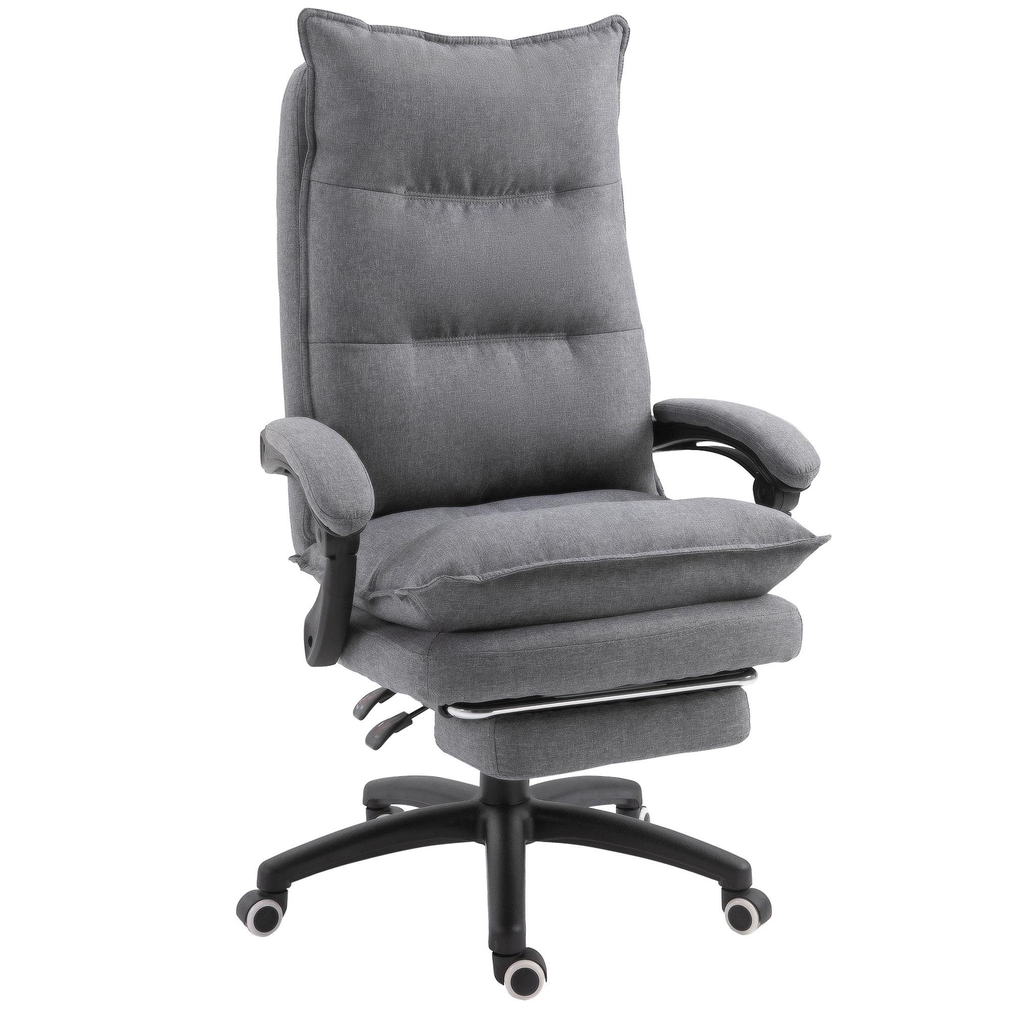 Grey Linen Swivel Office Chair with Retractable Footrest