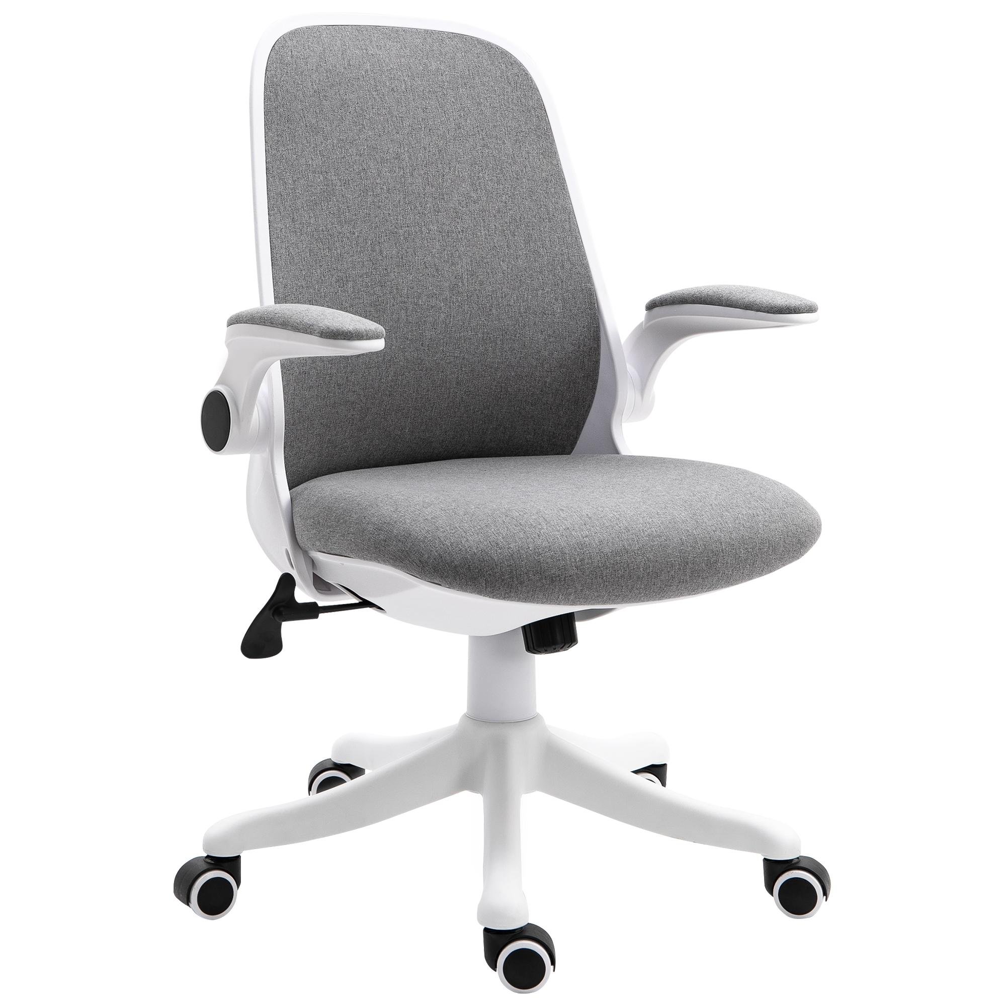 Grey Linen Swivel Task Chair with Adjustable Lumbar Support