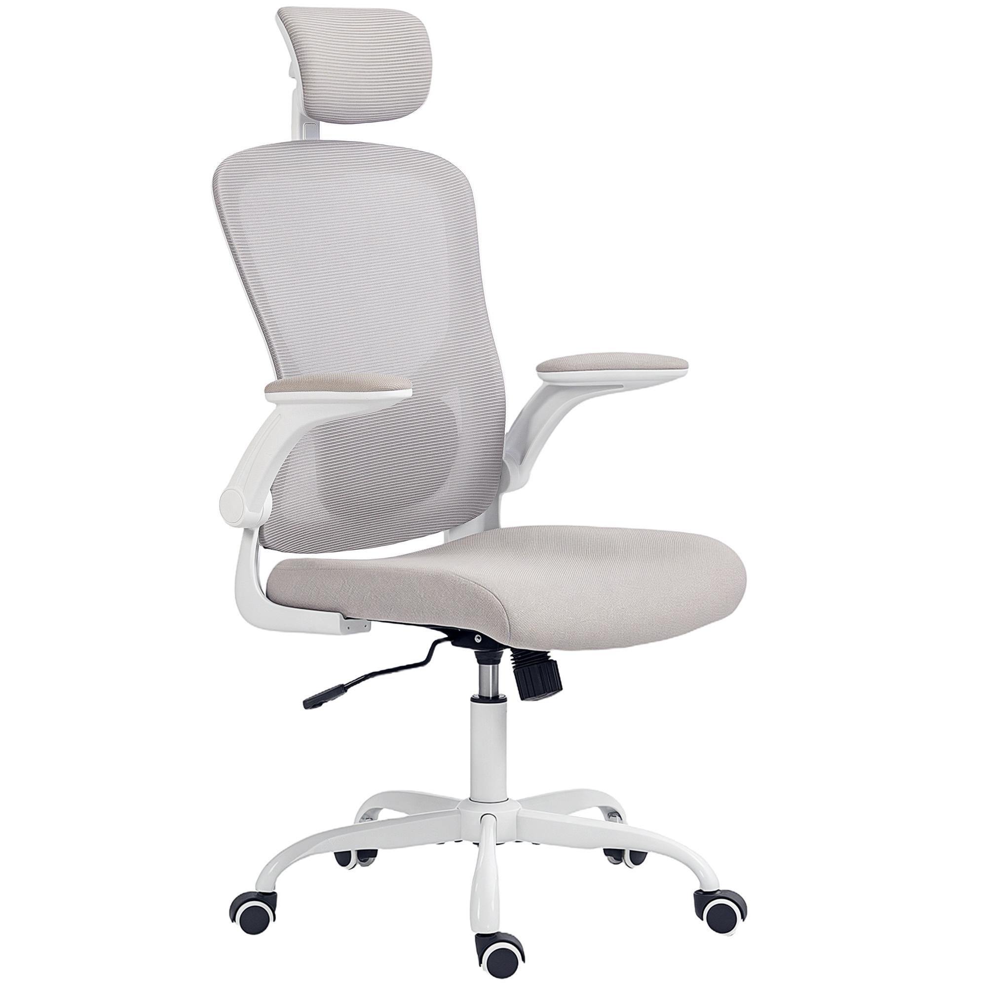 Grey Mesh Ergonomic Task Chair with Adjustable Headrest