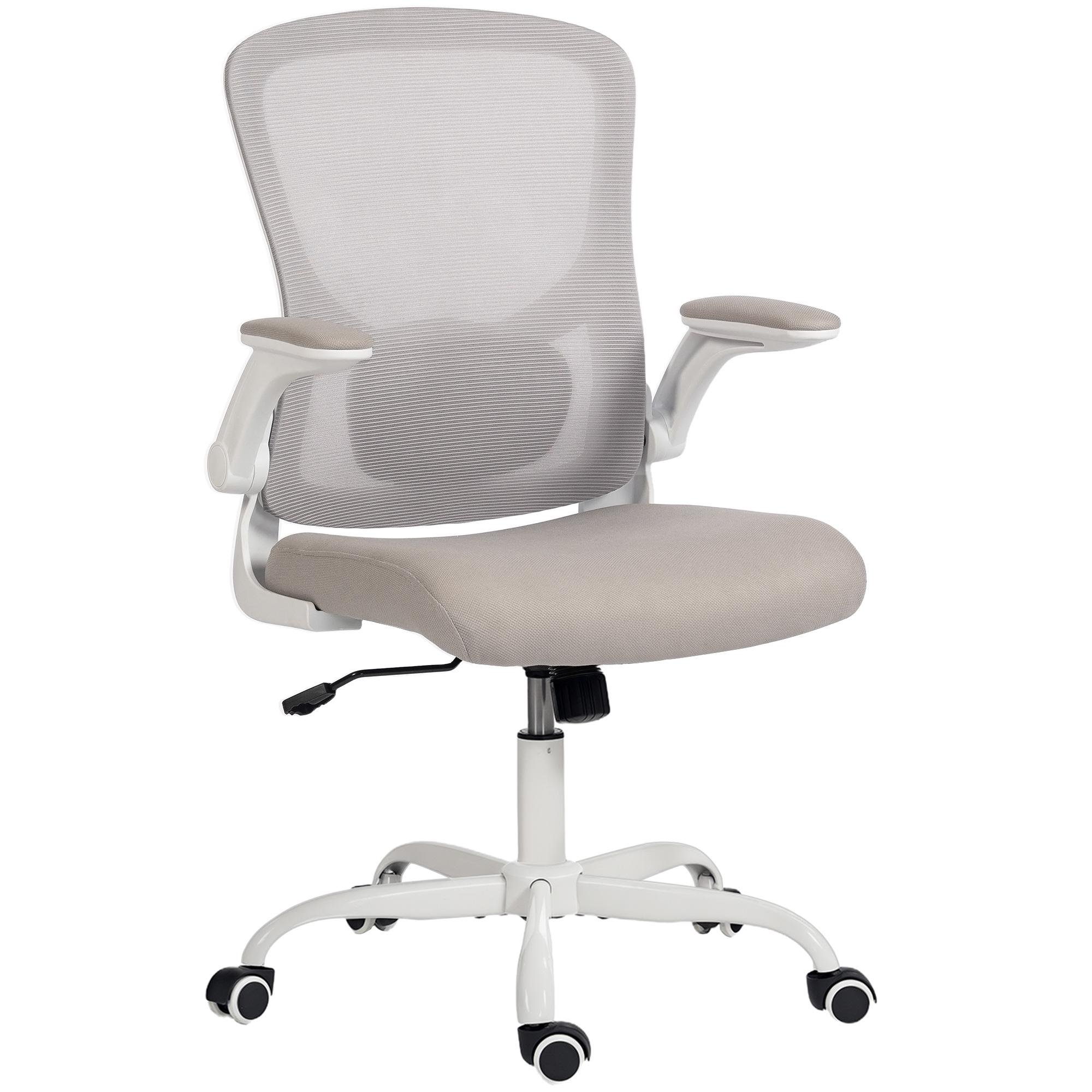 Grey Mesh Lumbar Chair with Flip-Up Arms
