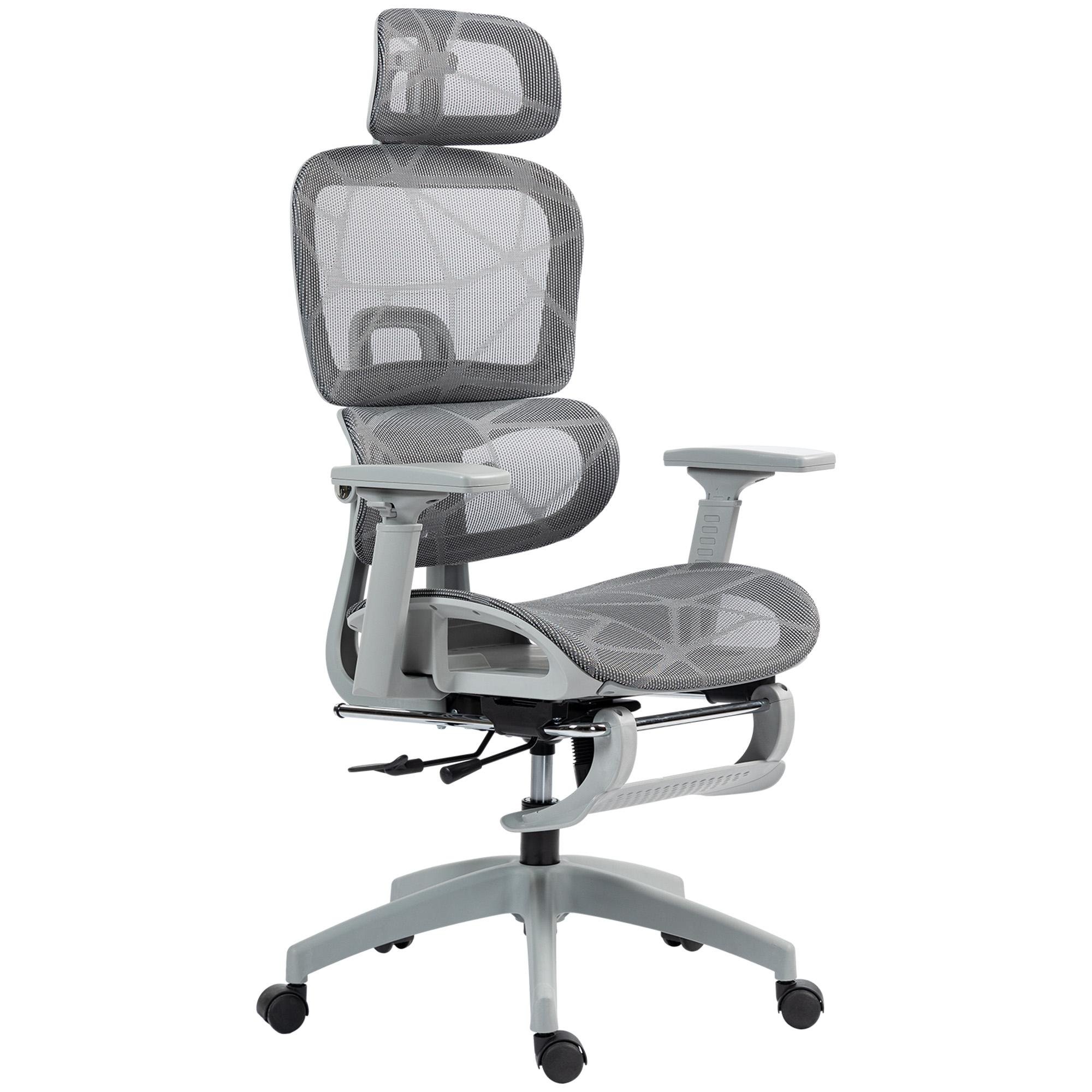Grey Mesh Reclining Chair with 3D Armrests and Footrest