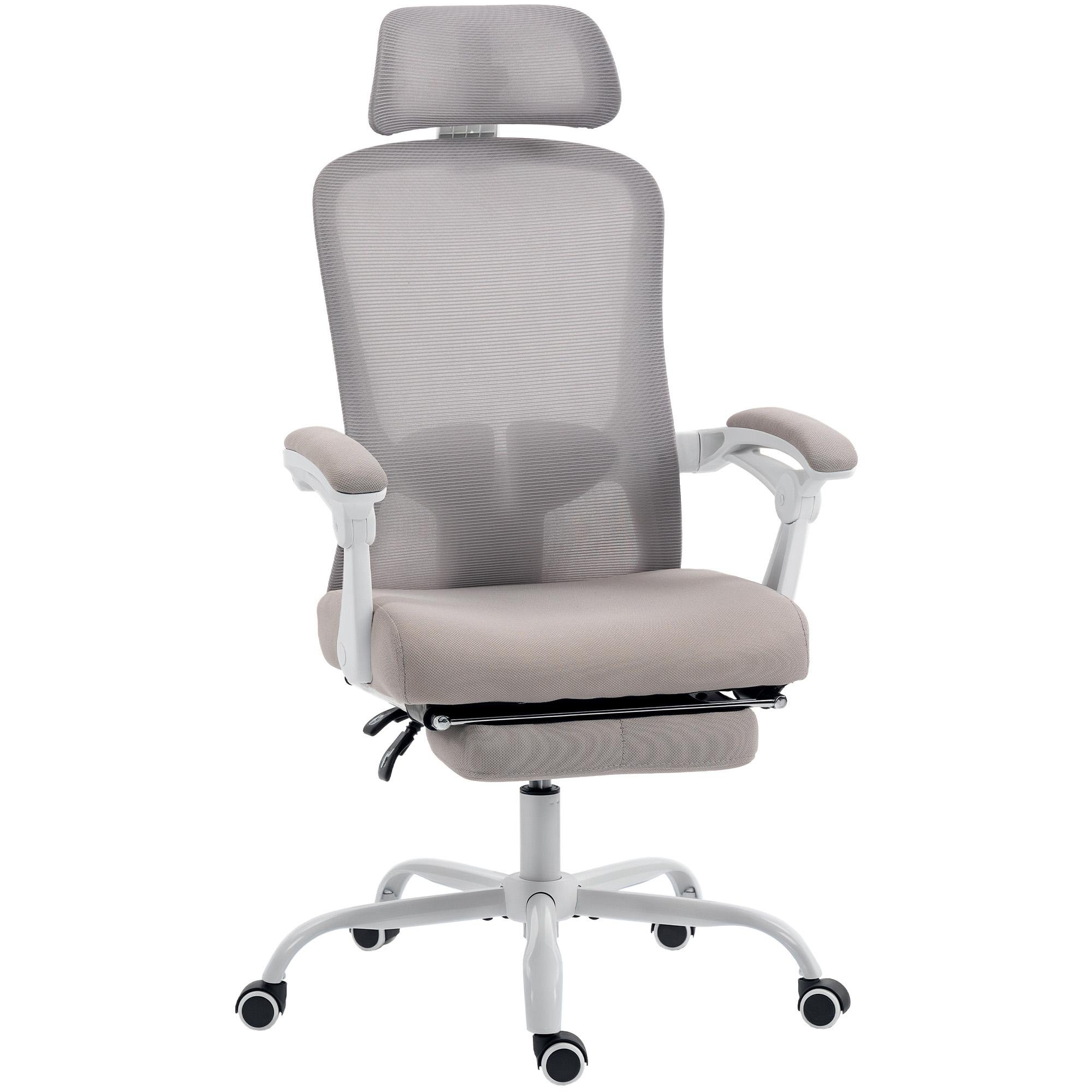 Grey Mesh Reclining Office Chair with Footrest
