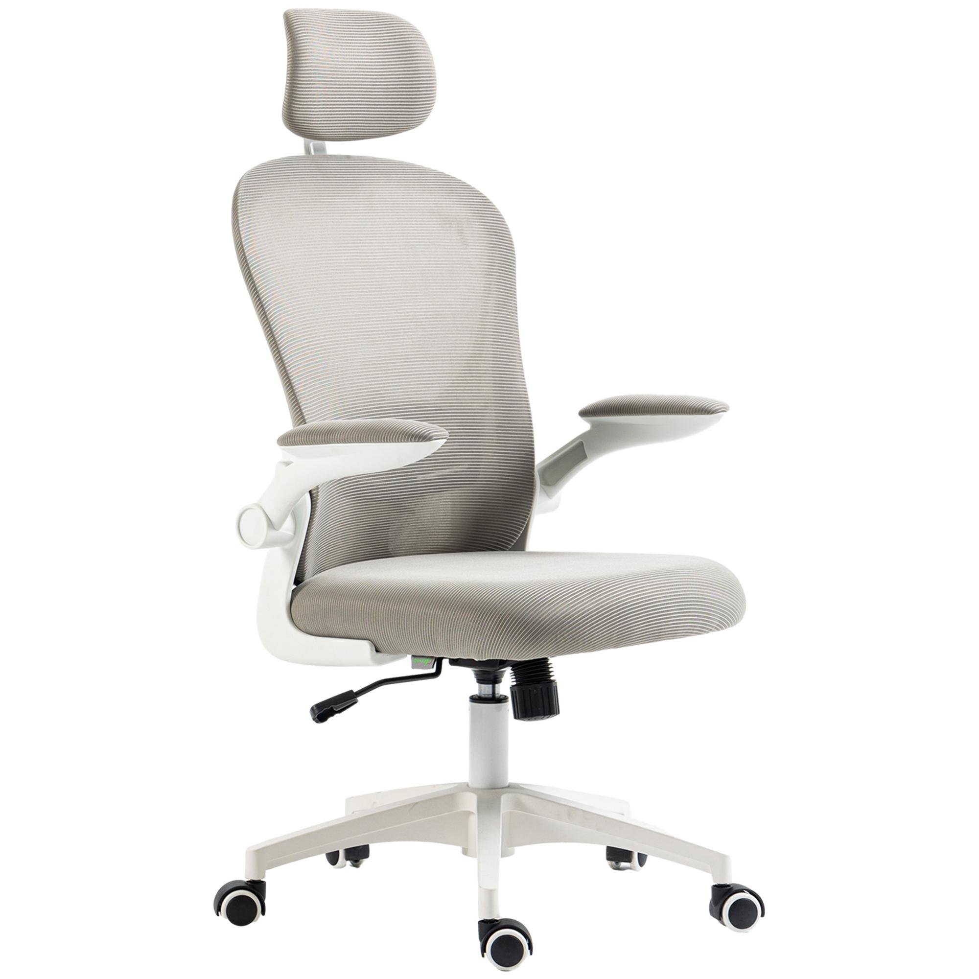 Grey 4D Lumbar Office Chair with Adjustable Headrest
