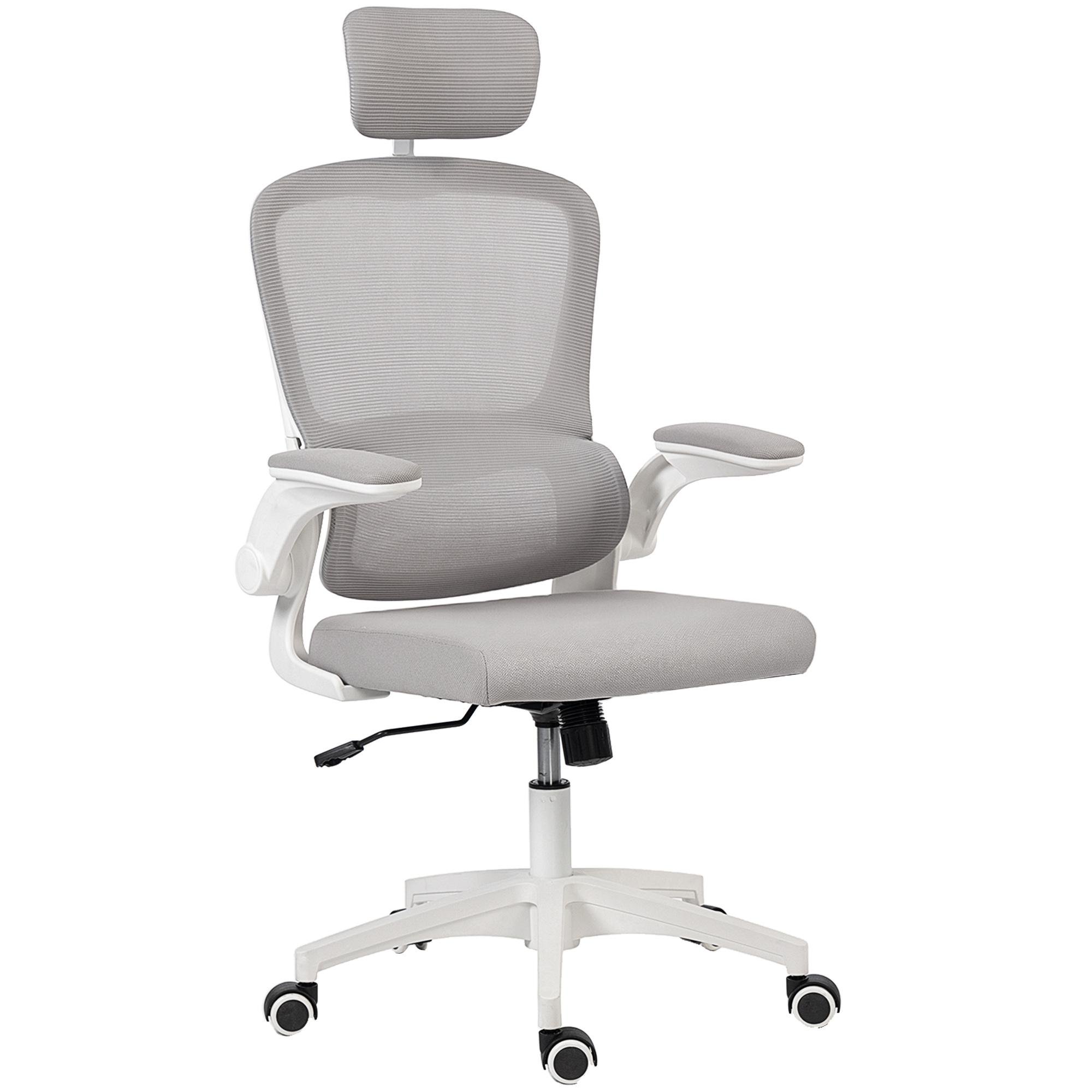 Grey Mesh Office Chair with Adjustable Headrest and Lumbar Support